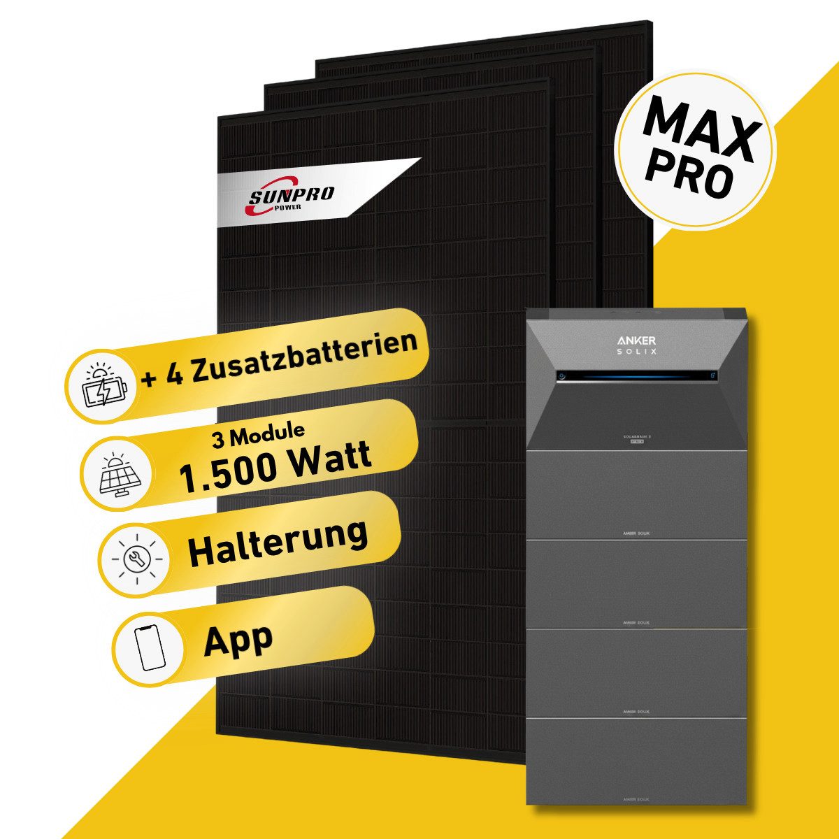 Balkonkraftwerk MAX Pro 1500 Watt Solaranlage mit Speicher Komplettset Bifazial