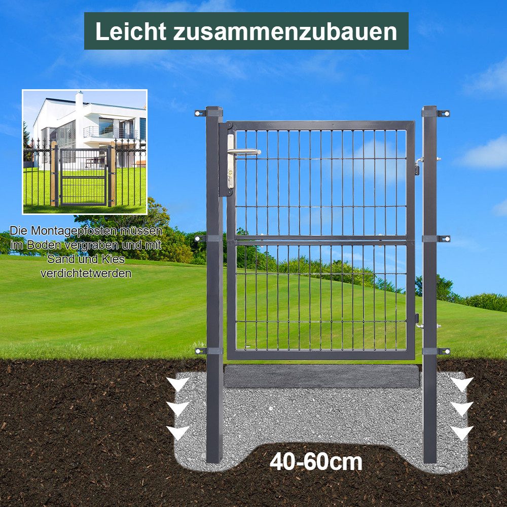 Clanmacy Gartentor Gartentür Gartentor Zauntür Zauntor Gartenpforte Zauntür Gartenzaun, mit Schloss, Türklinke und Schlüssel – Bild 5 von 5