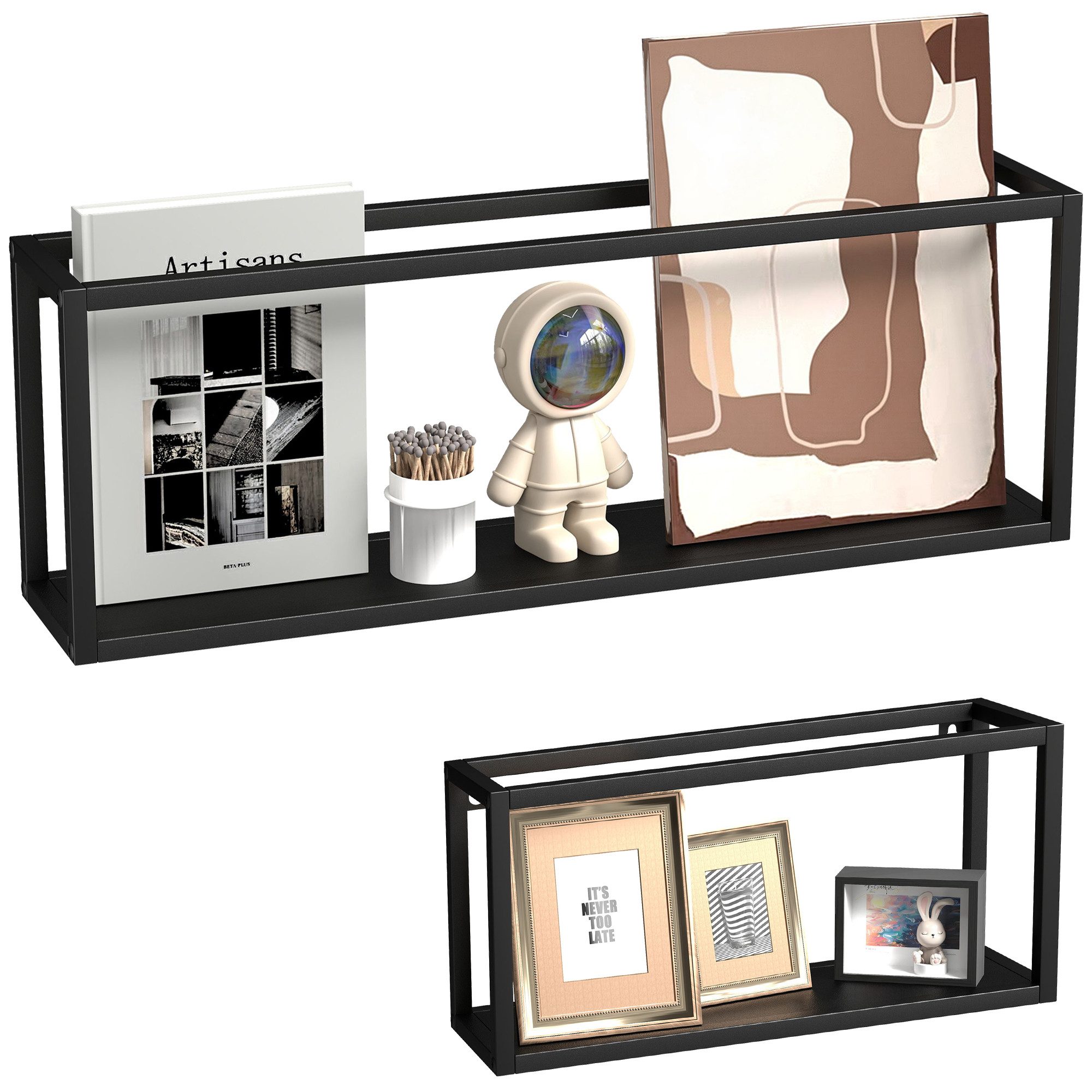 HOMCOM Standregal für Wandmontage, Aufbewahrungsregal 2-tlg., für Wohnzimmer, Schlafzimmer, Schwarz