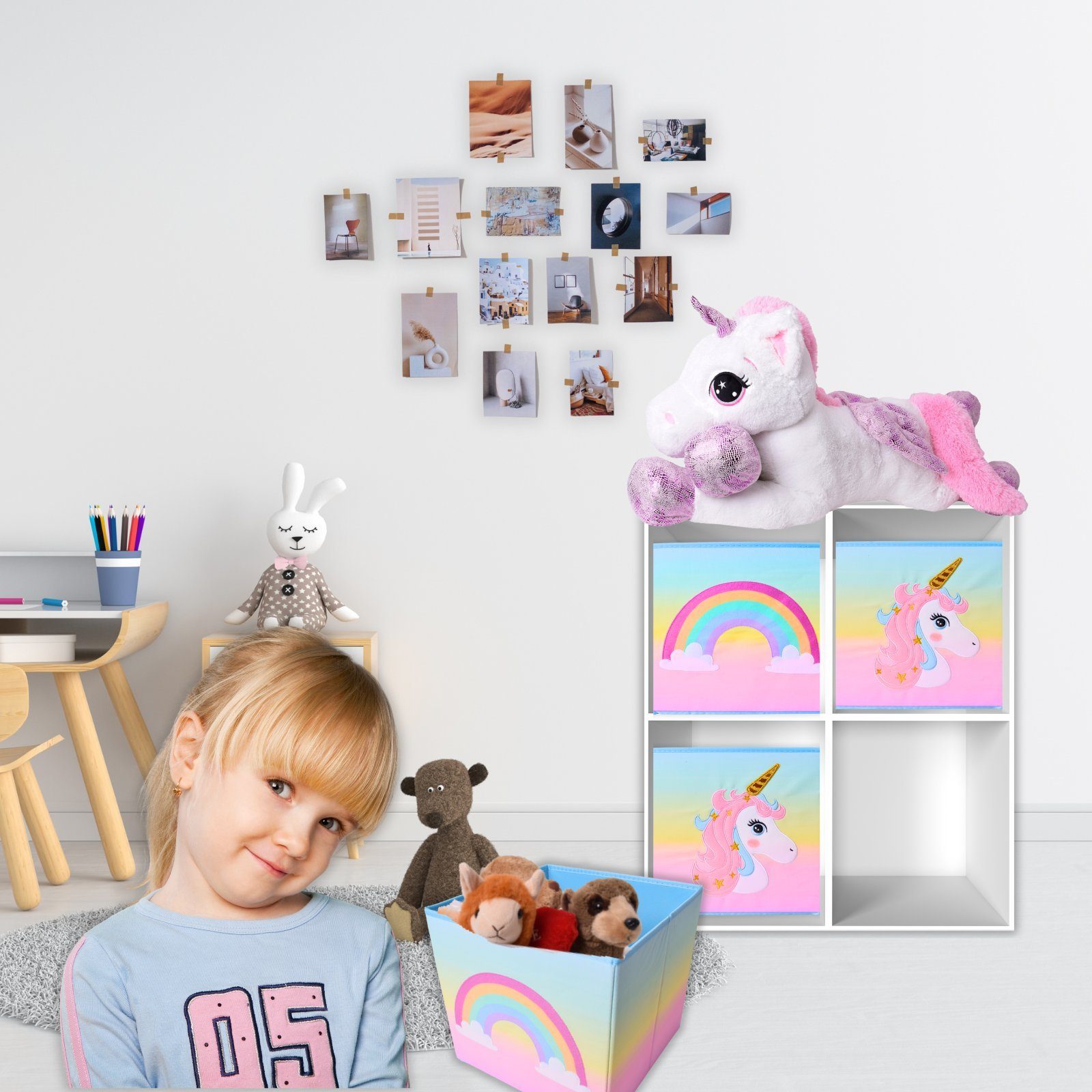 TE-Trend Spielzeugtruhe 4 Stück Aufbewahrungsbox Einhorn Regenbogen bestickt (4 St)