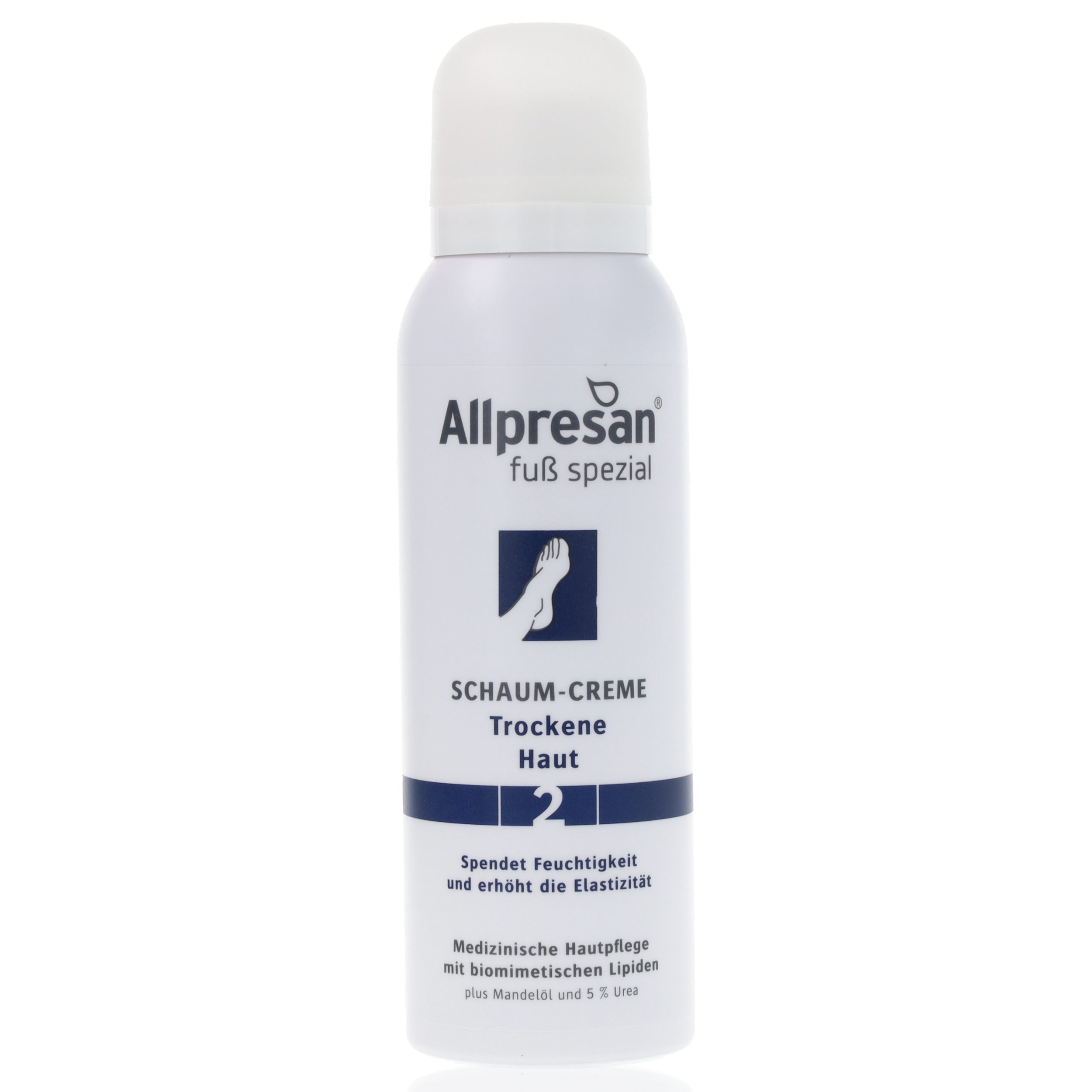 Allpresan Fußschaum Allpresan Fuß spezial Schaum-Creme Nr. 2 Trockene Haut 125ml Feuchtigkeits-Komplex aus 5% Urea & Mandelöl, 1-tlg., Medizinische Fußpflege mit biomimetischen (hautverwandten) Lipiden