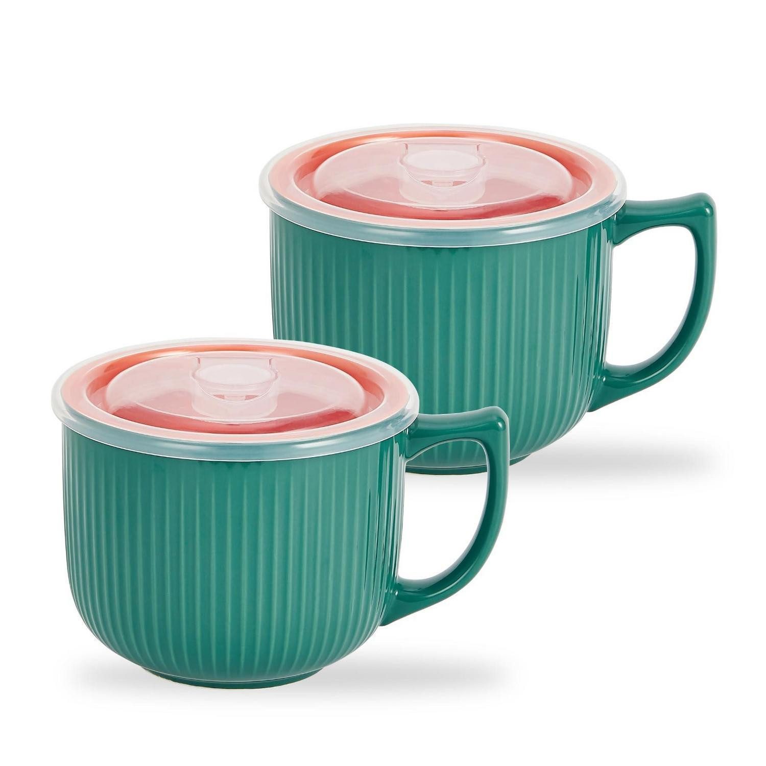 LuxusKollektion Suppenschüssel Suppenschüssel Keramik 900ml Deckel 2er-Set Grün/Orange, Keramik