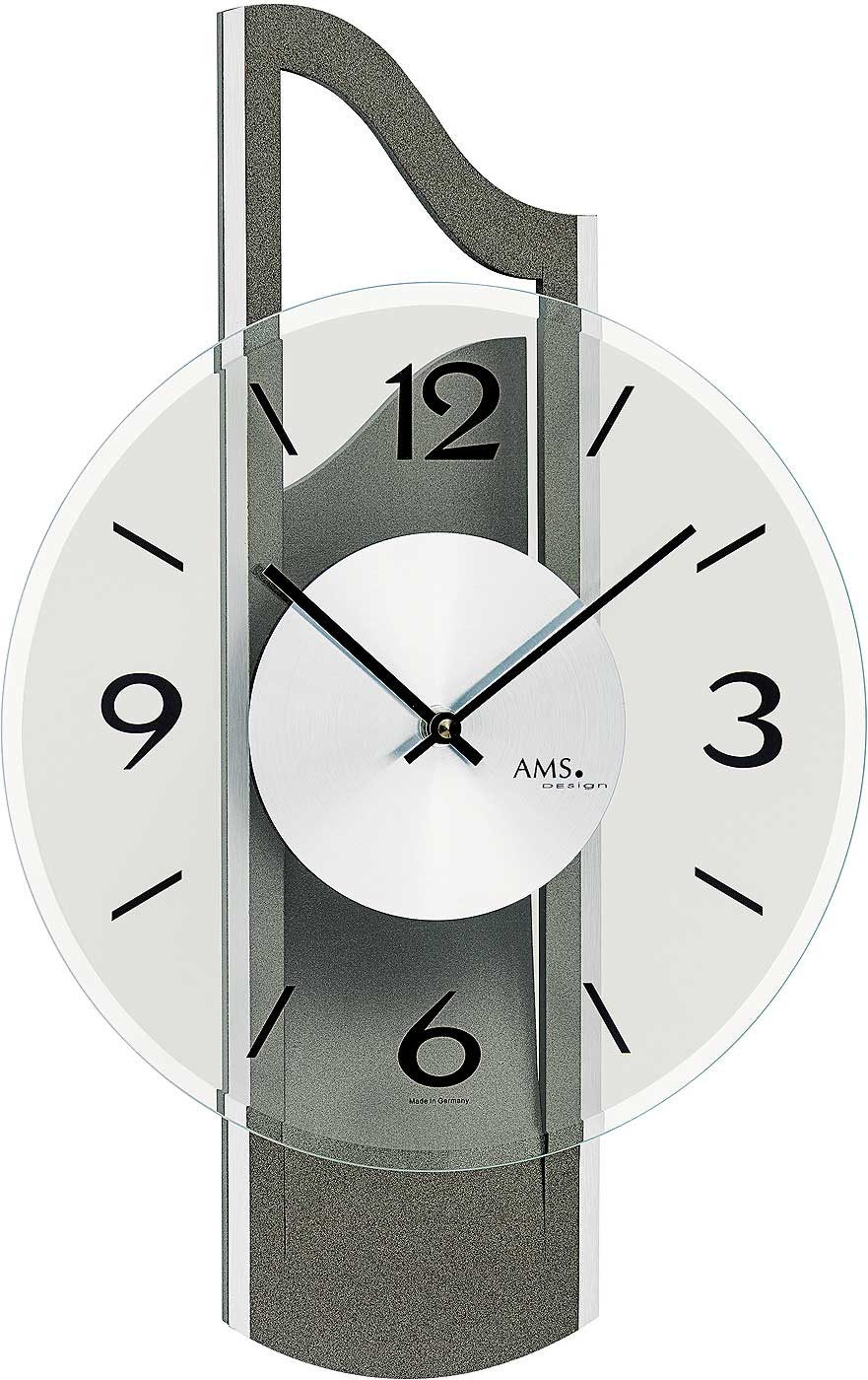 AMS Wanduhr moderne Wanduhr mit Aluminium-Auflage - AMS Modell: 9682