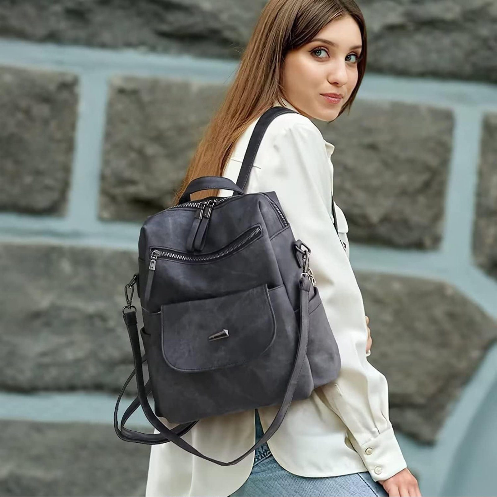 REDOM Rucksack Kunstleder Reiserucksack Laptoprucksack Schulrucksack günstig online kaufen