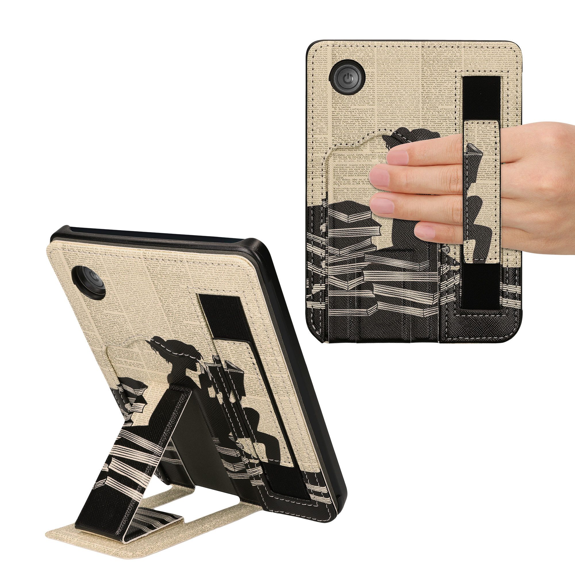 kwmobile E-Reader-Hülle Kunstleder Schutzhülle für Kobo Clara 2E / Tolino Shine 4, Hülle Kunstlederhülle mit Ständer und Handgurt