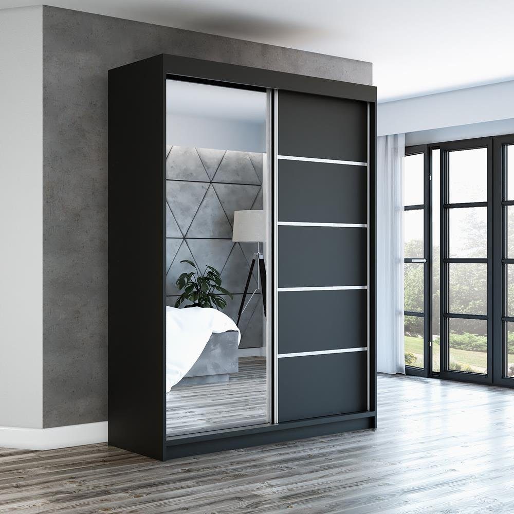 A&J MöbelLand GmbH Schiebetürenschrank GAPI mit Spiegel (TOP ANGEBOT! Geräumiger Schrank mit viel Stauraum:6 Regalen und 1 Kleiderstange – -ideal zur Aufbewahrung von Kleidung und Accessoires. TOP PRODUKT! Farbe und Größe (120 cm, 160 cm, 180 cm) zur Auswahl -wählen Sie das ideale Modell für Ihr Schlafzimmer!, Kleiderschrank mit Regalen) Breite: 120 cm, 160 cm, 180 cm, Höhe: 215 cm, Tiefe: 59,5 cm