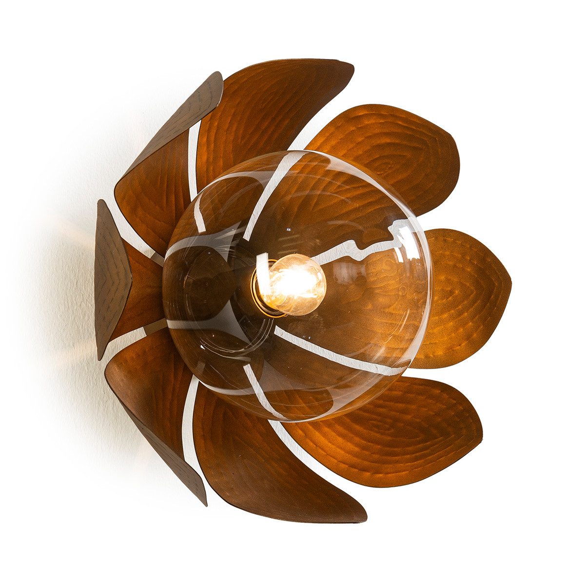 Signature Home Collection Wandleuchte Wandlampe in Blütenform aus Metall kupferfarbig Glaskugel, ohne Leuchtmittel, dezente Beleuchtung, warme Lichtfarbe