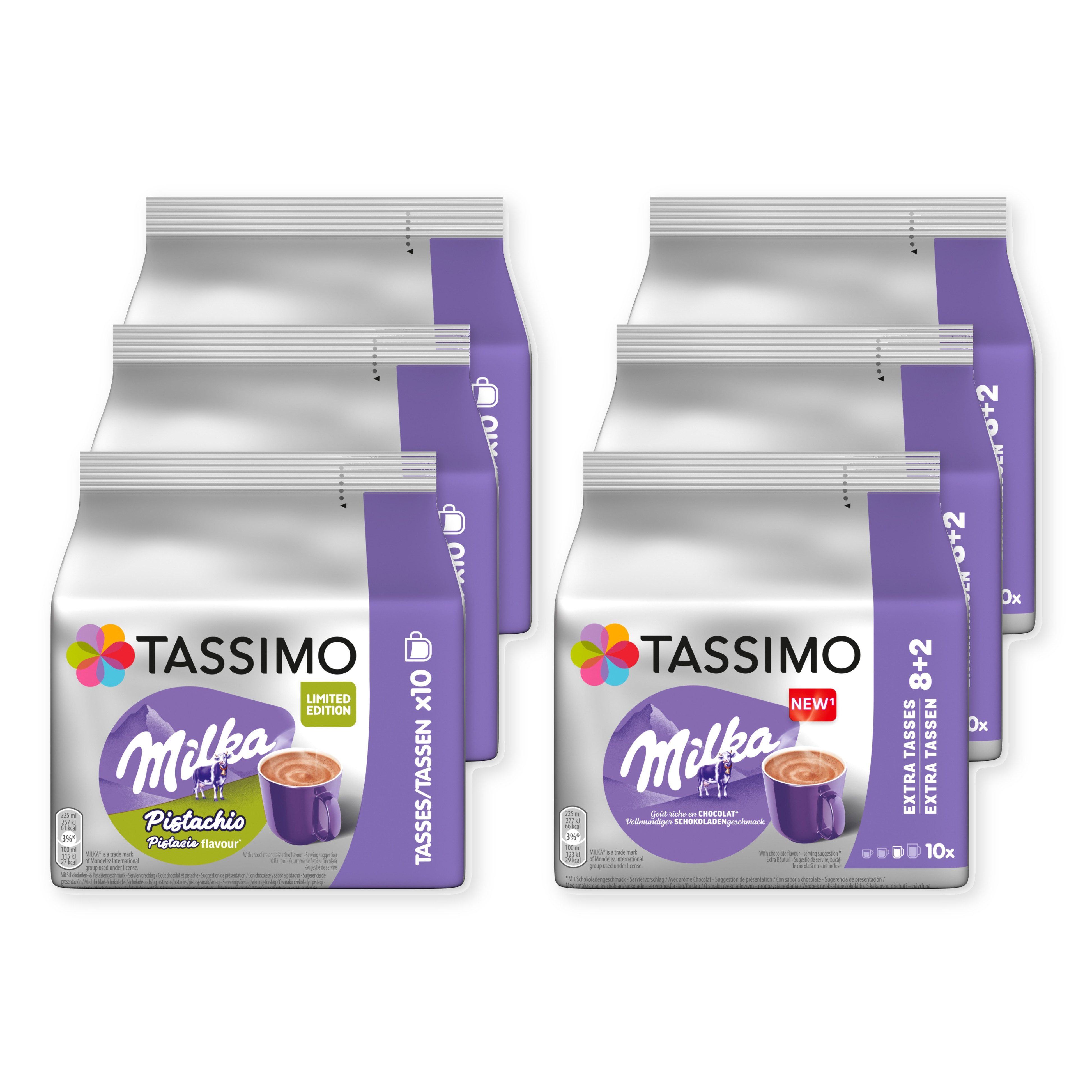 TASSIMO Kakao Kakao Duo 3 x 10 Pistazie + 3 x 10 Milka T Discs 60 Getränke, feinen, nussig-cremigen Note moderner Pistazie