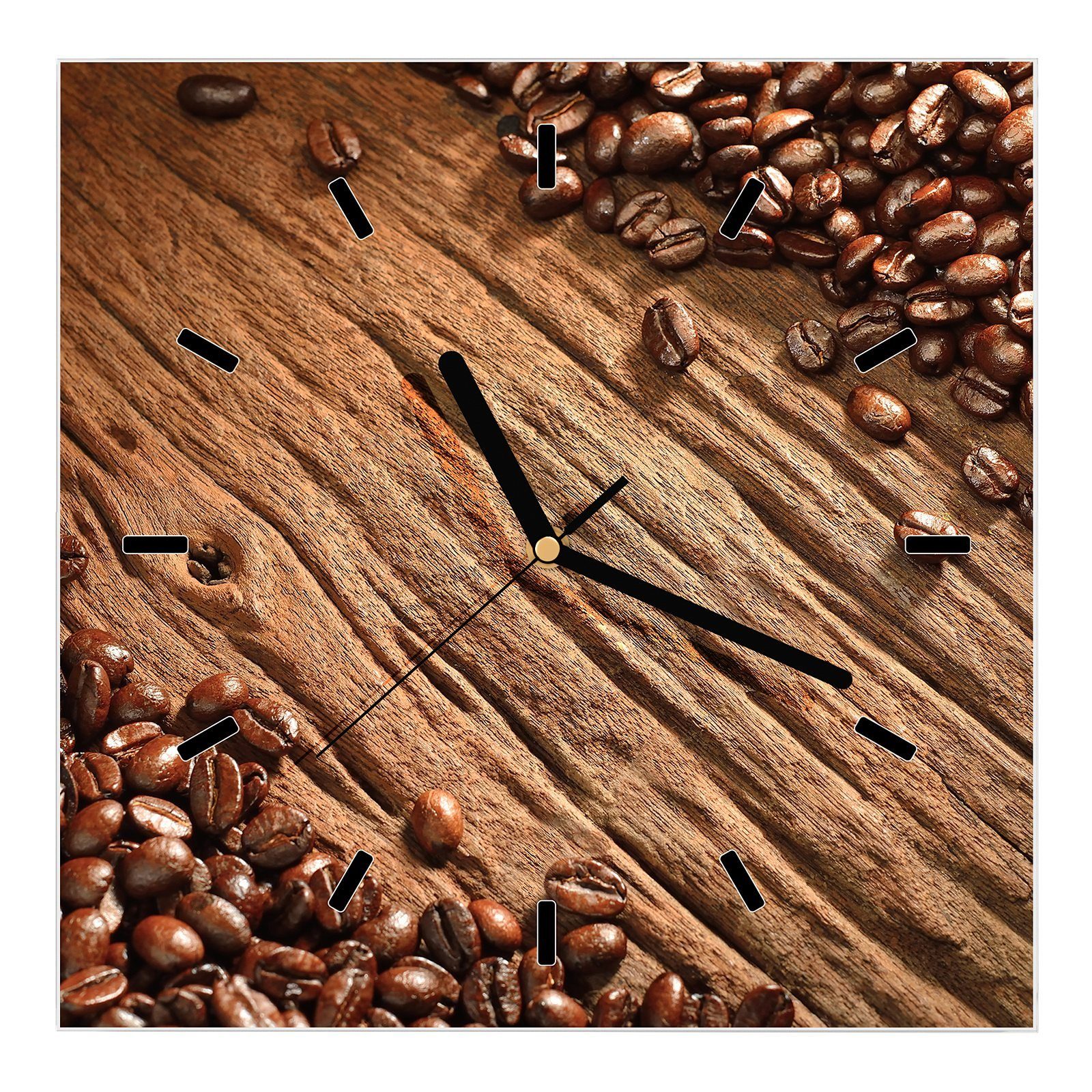 Holz x Wanduhr mit Glasuhr Größe 30 Motiv Kaffeebohnen Wandkunst Primedeco cm Wanduhr auf 30