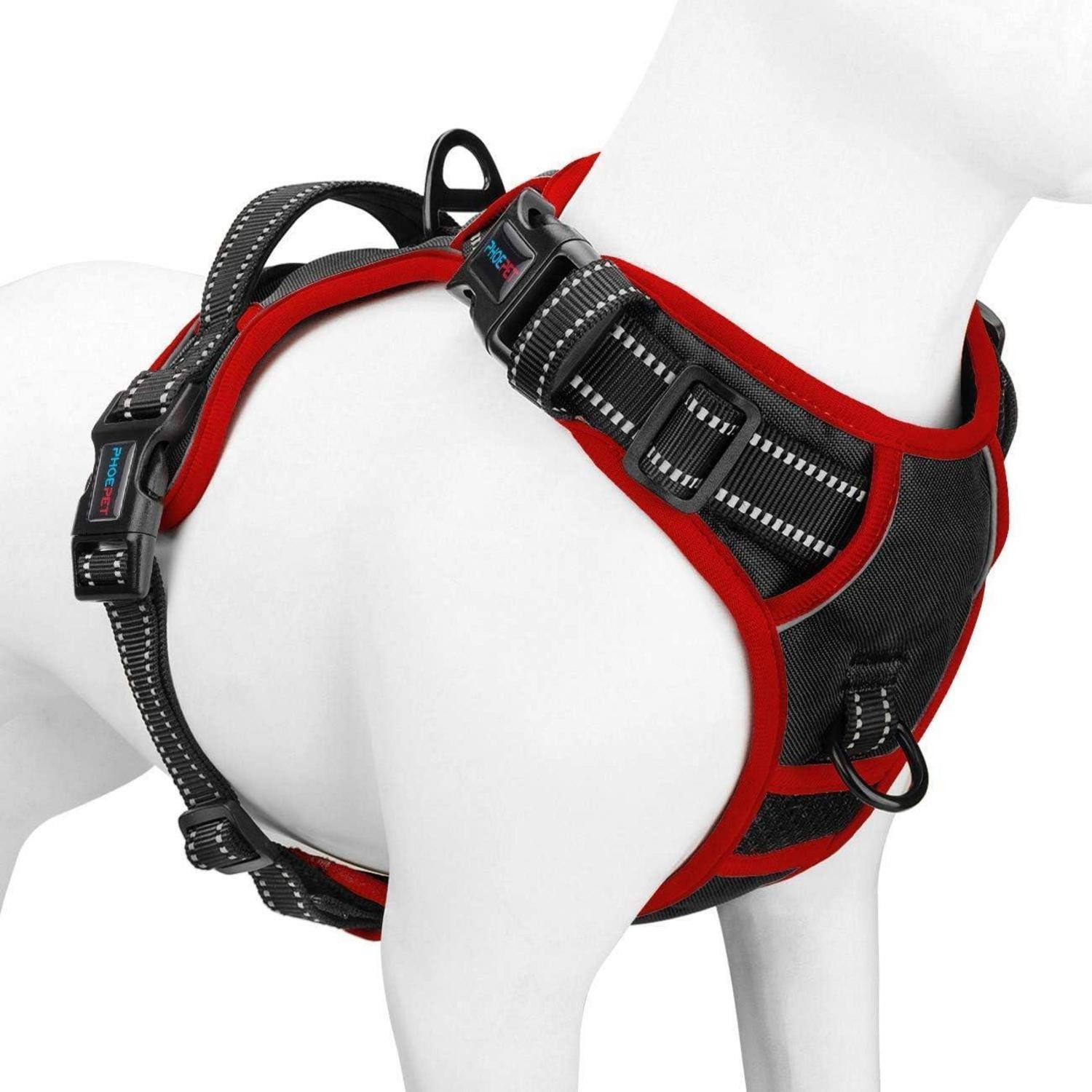 LuxusKollektion Hunde-Geschirr Brustgeschirr reflektierend verstellbar Leinenhaken Schwarz XS
