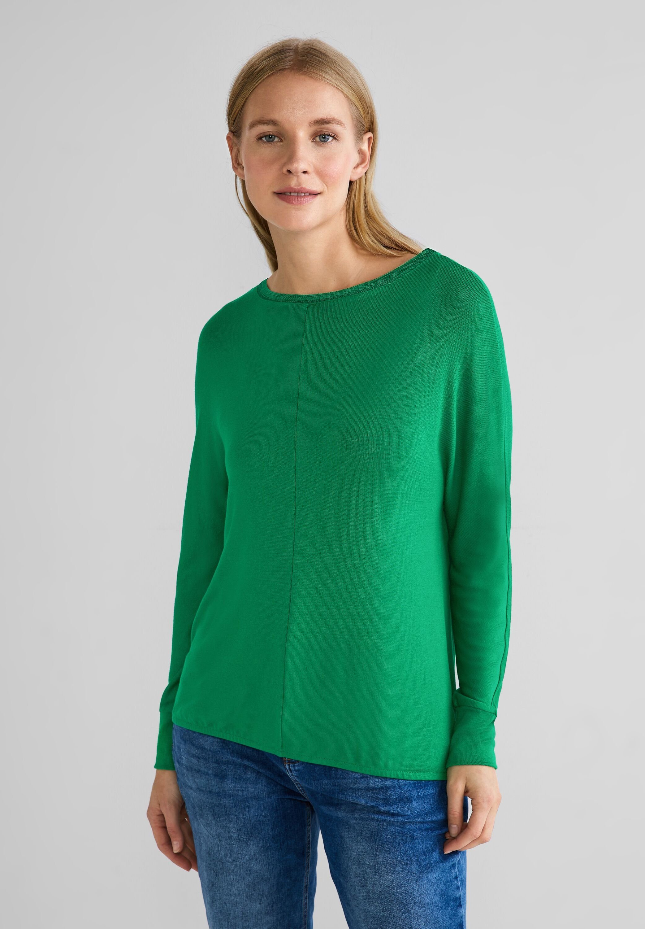 STREET ONE Langarmshirt aus softem Materialmix brisk green | Longshirts