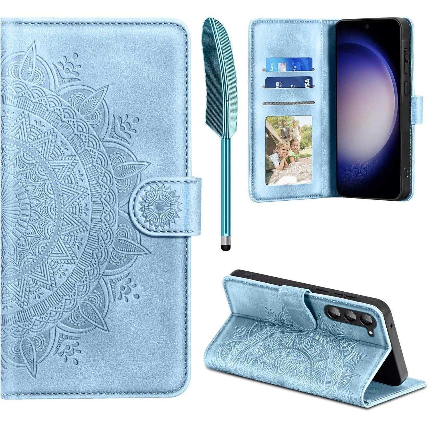 LuxusKollektion Flip Case Lederhülle Klapphülle Wallet Kartenfach Samsung Galaxy S23 Himmelblau