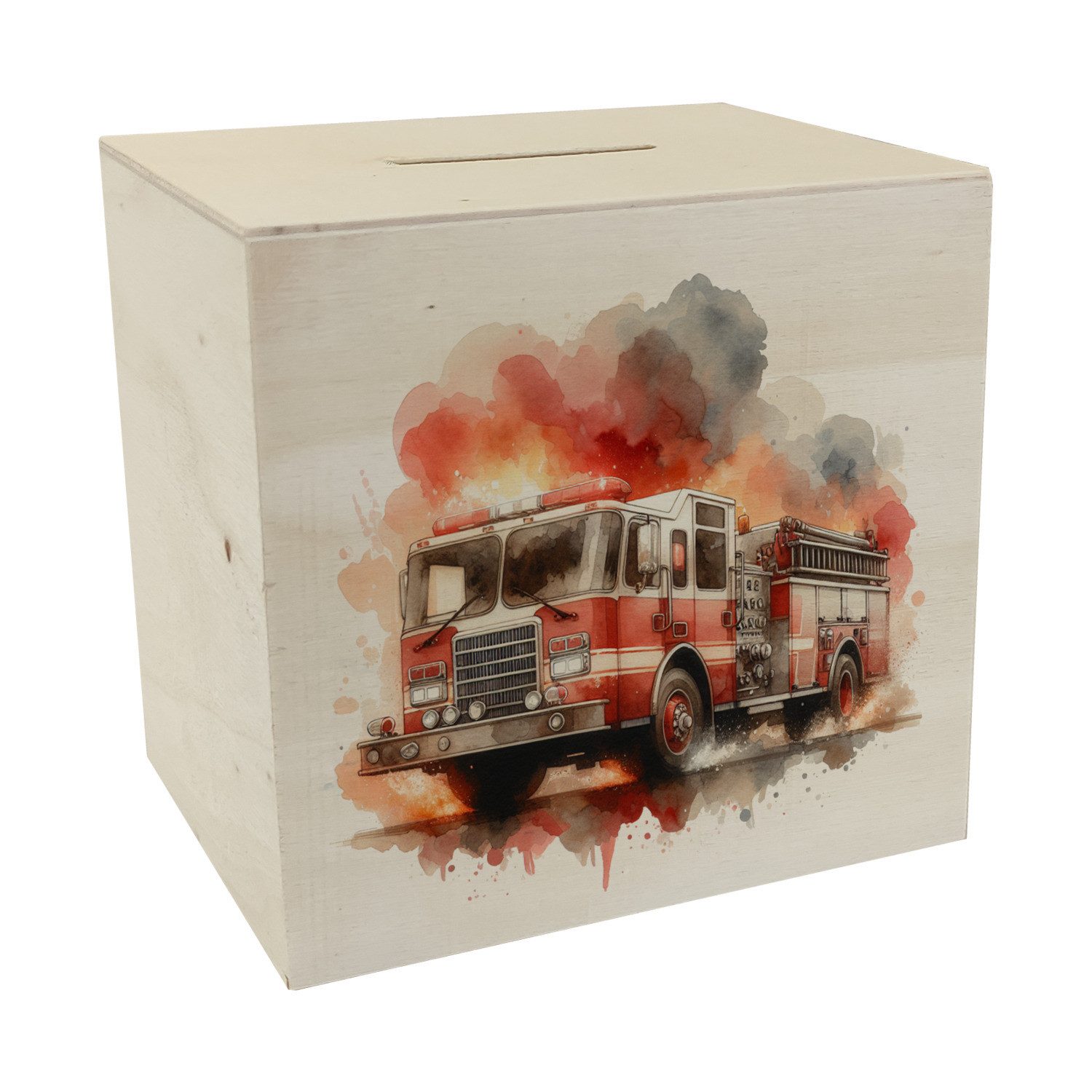 Spardose Feuerwehrfahrzeug Spardose aus Holz