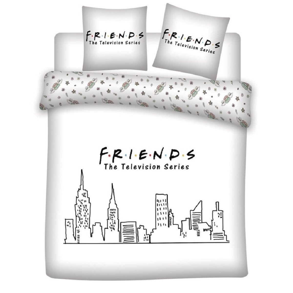 Friends Bettwäsche 1x Deckenbezug 240x220 cm & 2x Kissenbezüge 63x63 cm aus Mikrofaser, 3 teilig