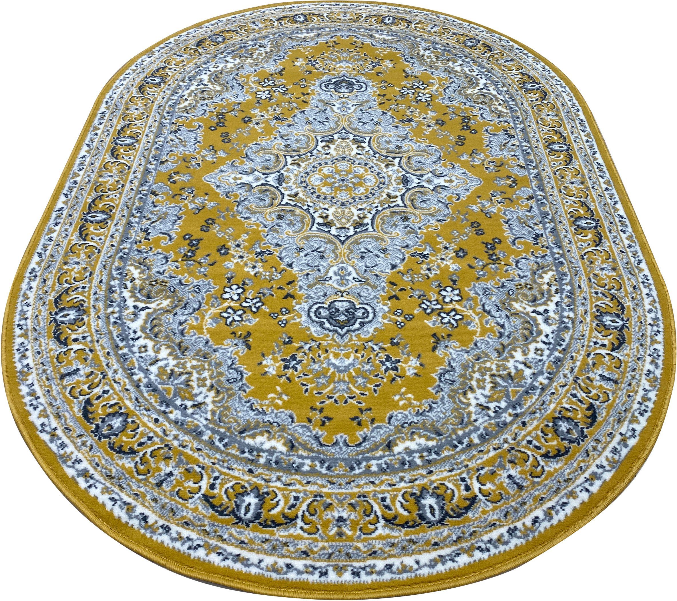 Teppich Oriental, Home affaire, oval, Höhe: 7 mm, Orient-Optik, mit Bordüre, Kurzflor, pflegeleicht, elegant gelb