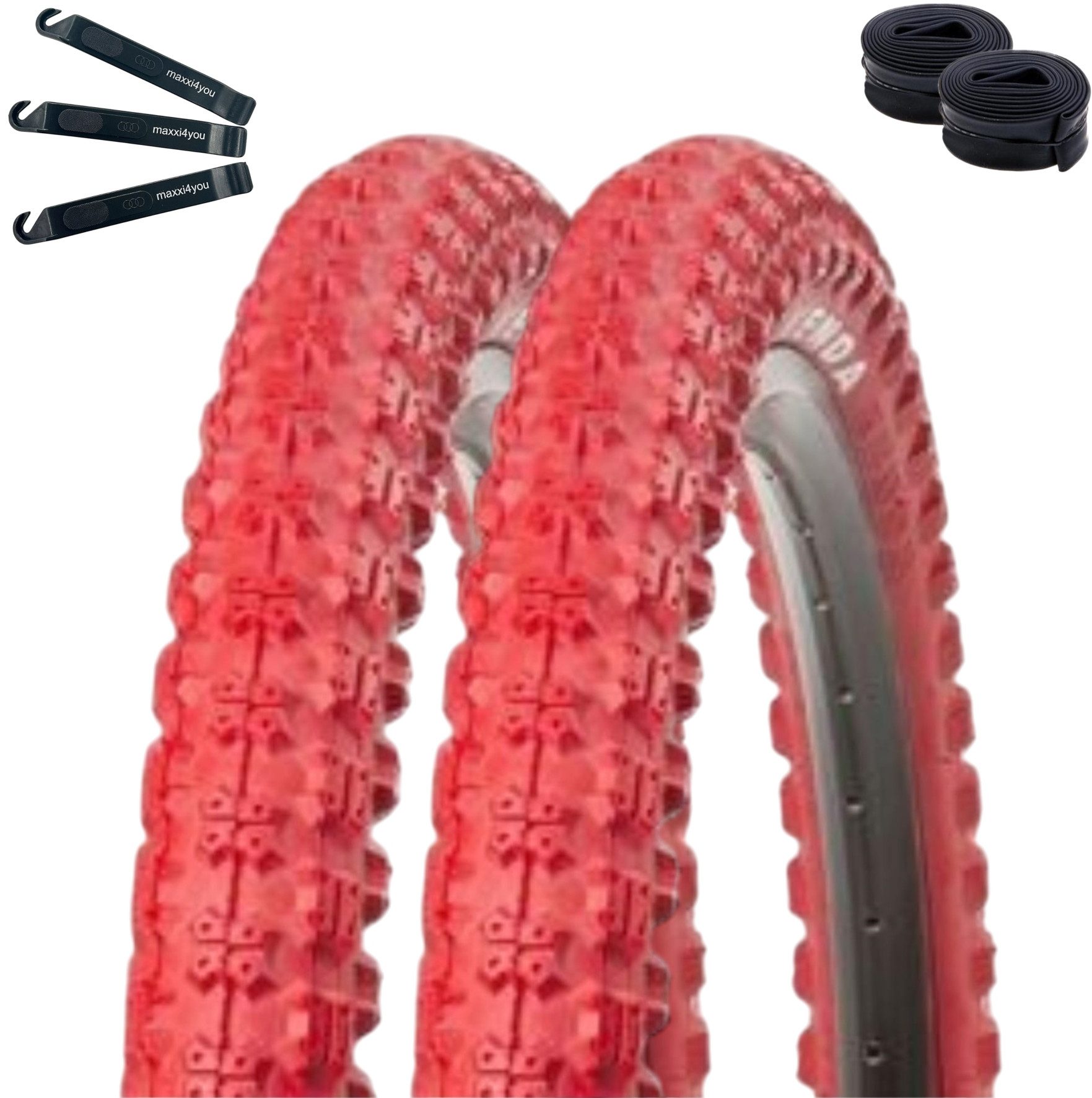 maxxi4you Fahrradreifen 2 x Kenda K-51 BMX 20 x 2,25 (58-406) Rot + 2 x AV inkl. Reifenheber