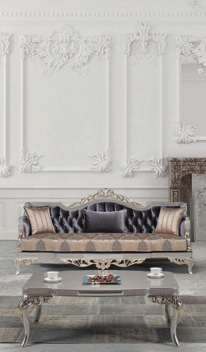 Casa Padrino Couchtisch Luxus - Barockstil x 45 x Wohnzimmertisch Barockmöbel Prunkvoller Barock 86 120 Couchtisch cm im H. - Silber / Gold