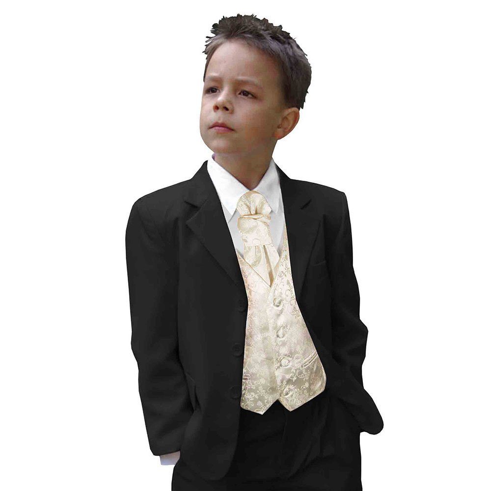Paul Malone Kinderanzug 5-teilig Festlicher schwarzer Anzug für Jungen Kommunionanzug (Set, 5-tlg., mit Sakko, Hose, Hemd, Weste und Plastron) ivory, KA20KV41-Plastron, 86/92 (1 Jahr)