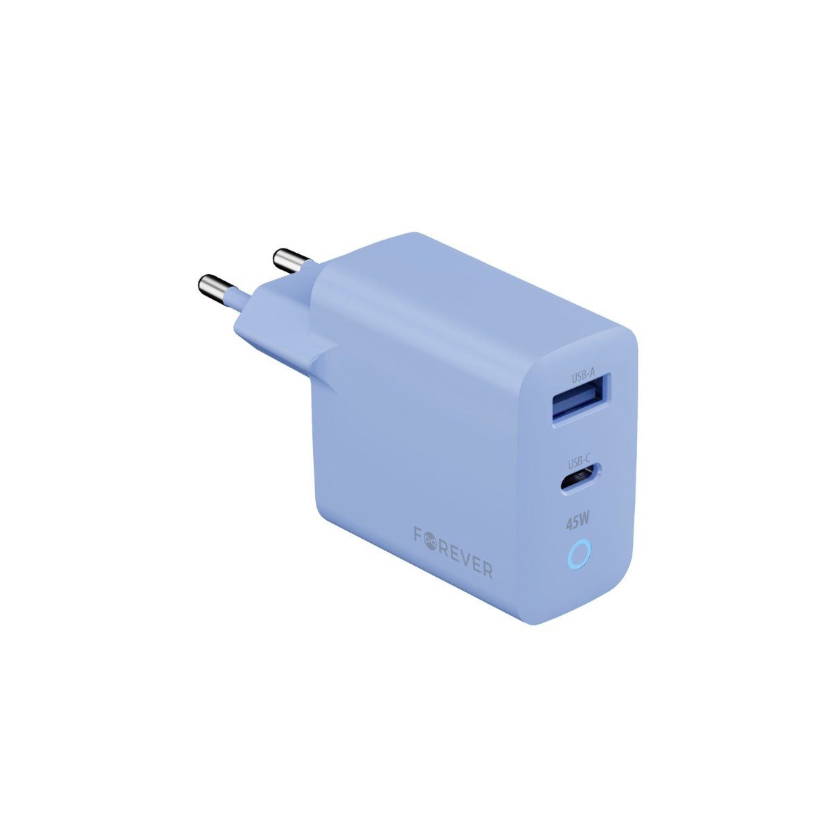 Forever Forever Vibe-TC45AC GaN PD QC Ladegerät 1x USB-C 1x USB 45W himmelblau Smartphone-Ladegerät