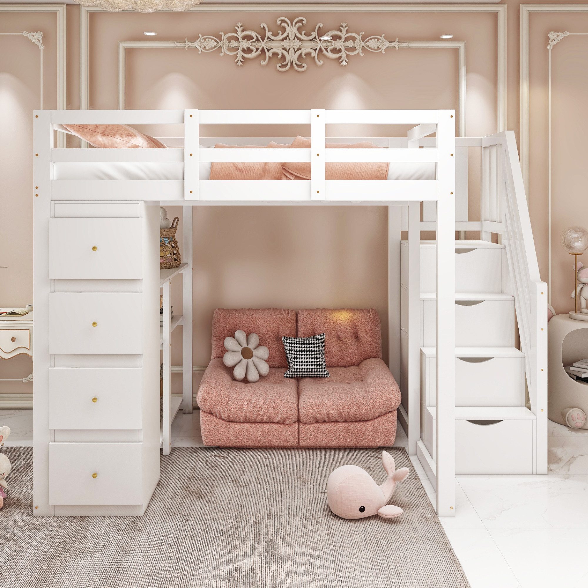 Flieks Hochbett Kinderbett 140x200cm mit Schubladekommode, günstig online kaufen