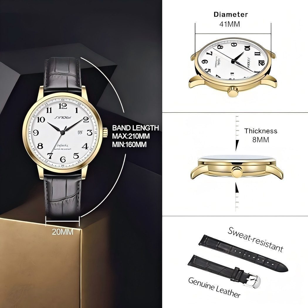 Forrlite Quarzuhr Herrenuhr Multifunktionsuhr Armbanduhr, (Chronograph Herrenuhr, Echtleder-Armband, Mineralglas), Datum, Stoppfunktion, Wasserdicht bis 3 BAR