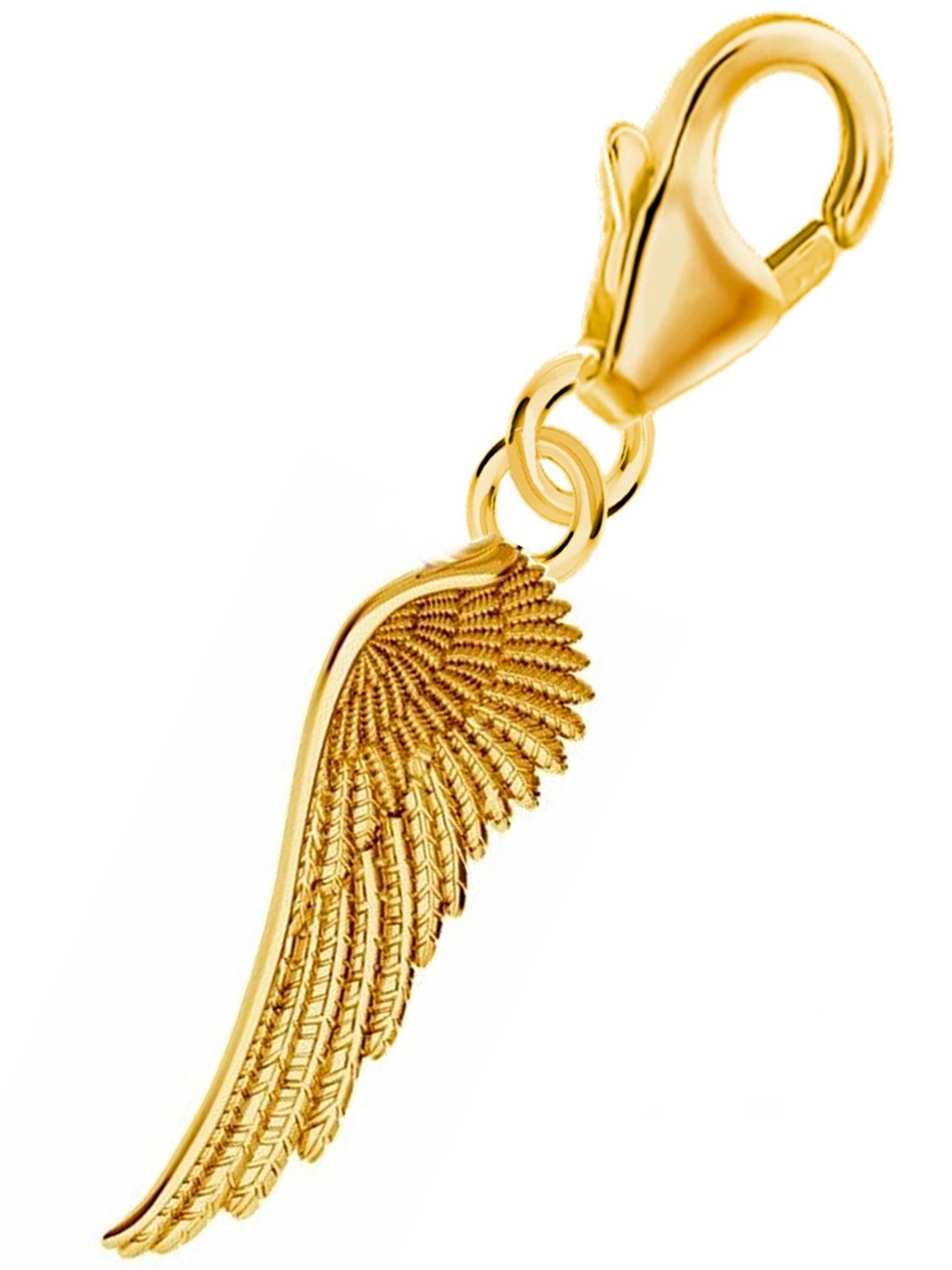 Goldene Hufeisen Charm Flügel Flügel Charm Anhänger für Bettelarmband 925 Silber Vergoldet (inkl. Etui), für Gliederarmband oder Halskette