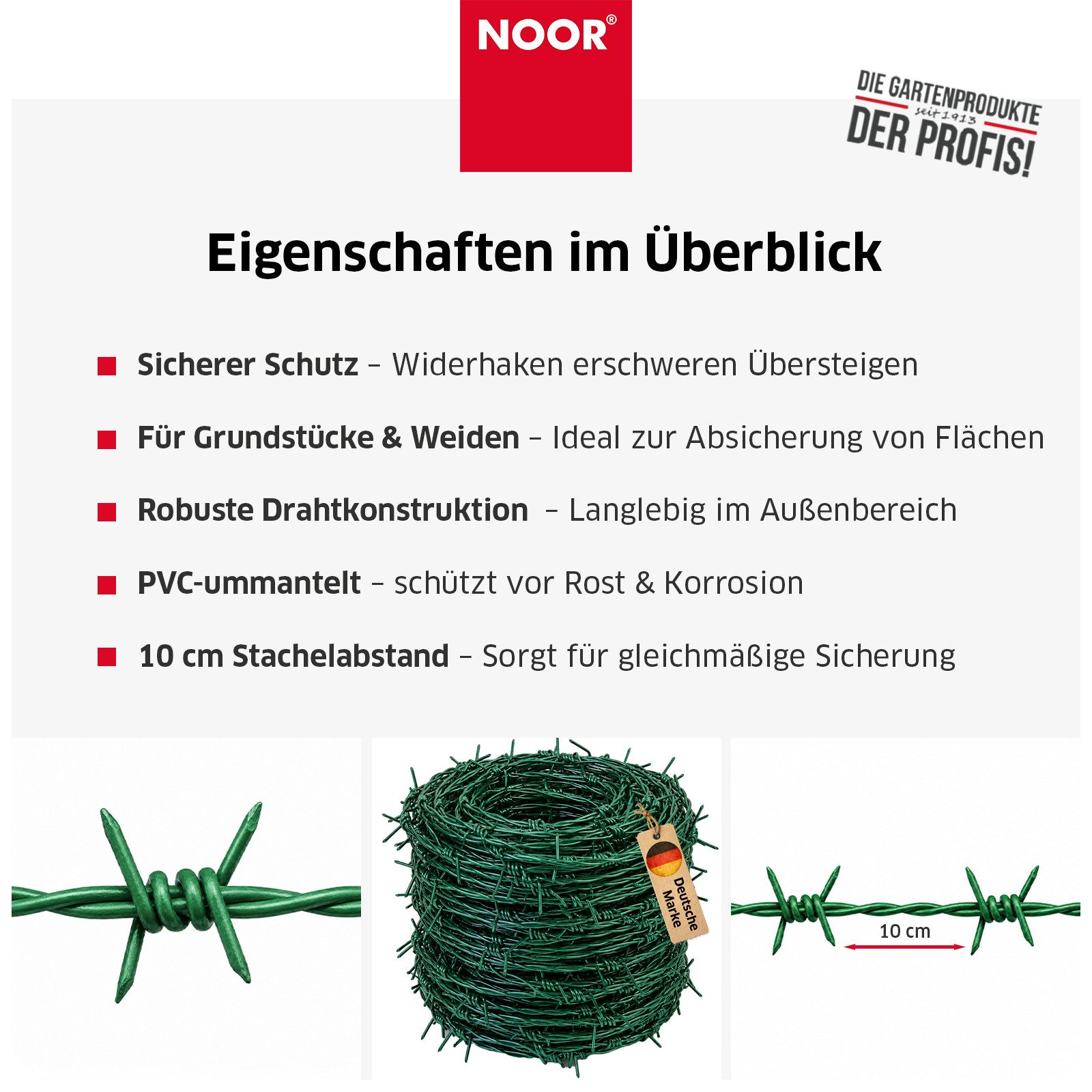 NOOR Stacheldraht Rolle 50 m 2-fach verdrillt - Sperr- und Sicherheitsdraht, Robuster Sicherheitsdraht - ideal für Weidenzaun & Grundstücksschutz