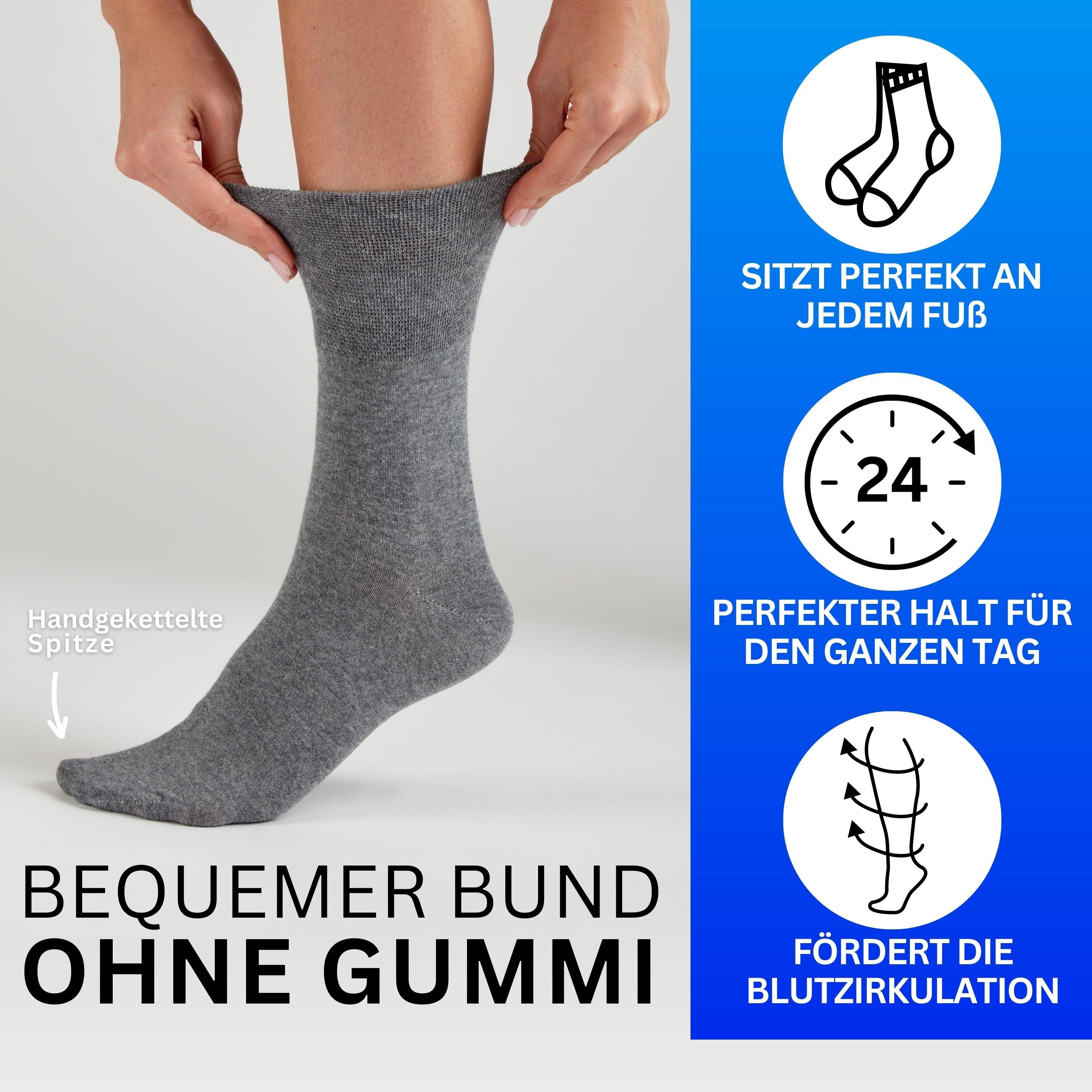 MEDOLY Diabetikersocken mit 97% Baumwolle, ohne Bund (6 Paar) ohne störende Naht