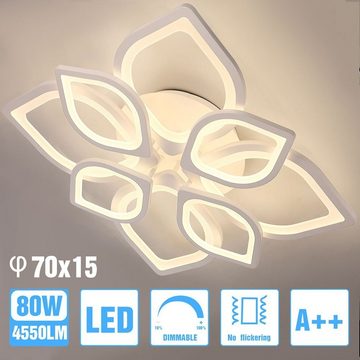 LETGOSPT Deckenleuchte Moderne LED Deckenleuchte Dimmbar mit APP und WIFI-steuerung, LED fest integriert, warmweiß, kaltweiß, neutralweiß, 80 Watt aus Metall in Blumenförmiges Design, Schlafzimmer Wohnzimmer