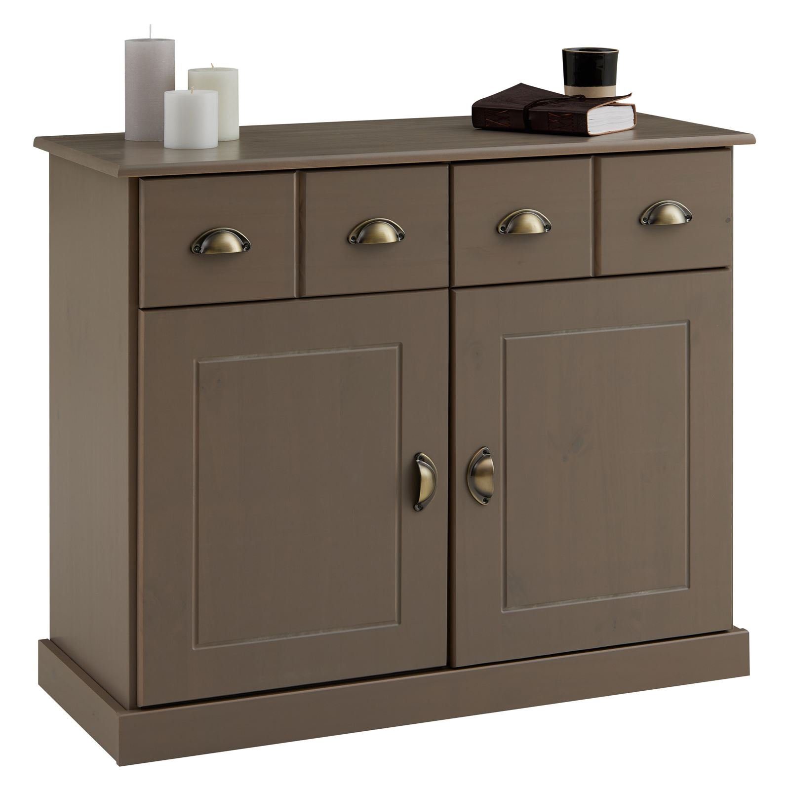 IDIMEX Kommode PARIS, Sideboard mit Schubladen & Muschelgriffen Kiefer Massivholz taupe