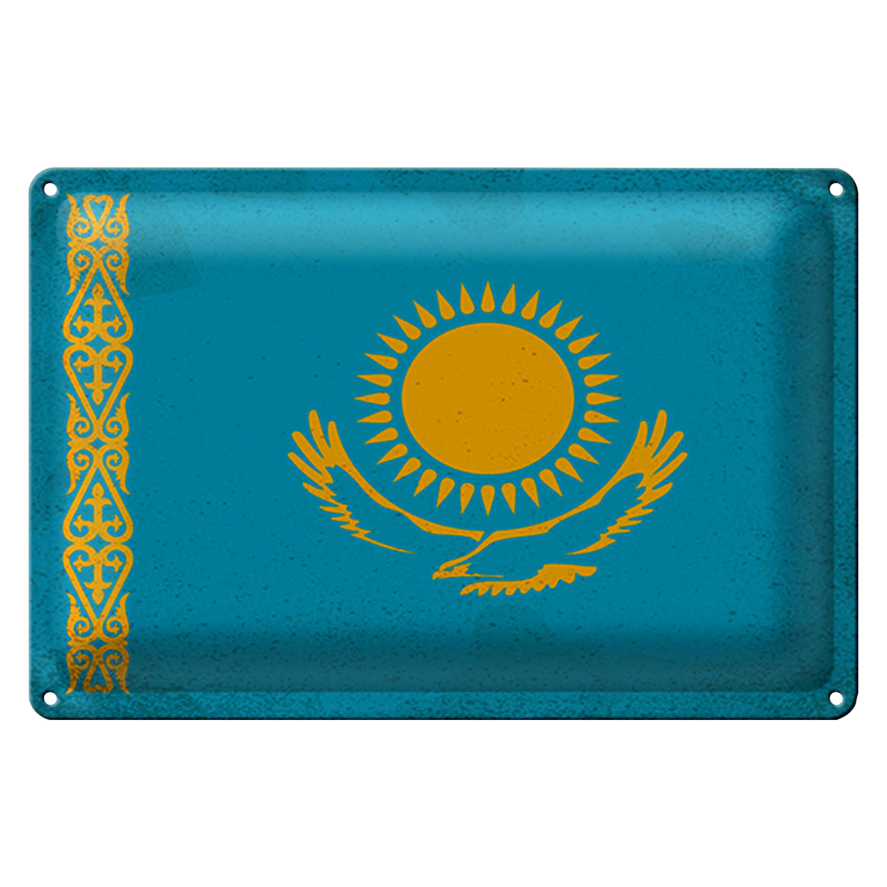 Roomando Metallschild Flagge Kasachstan 18x12cm Kazakhstan Vintage