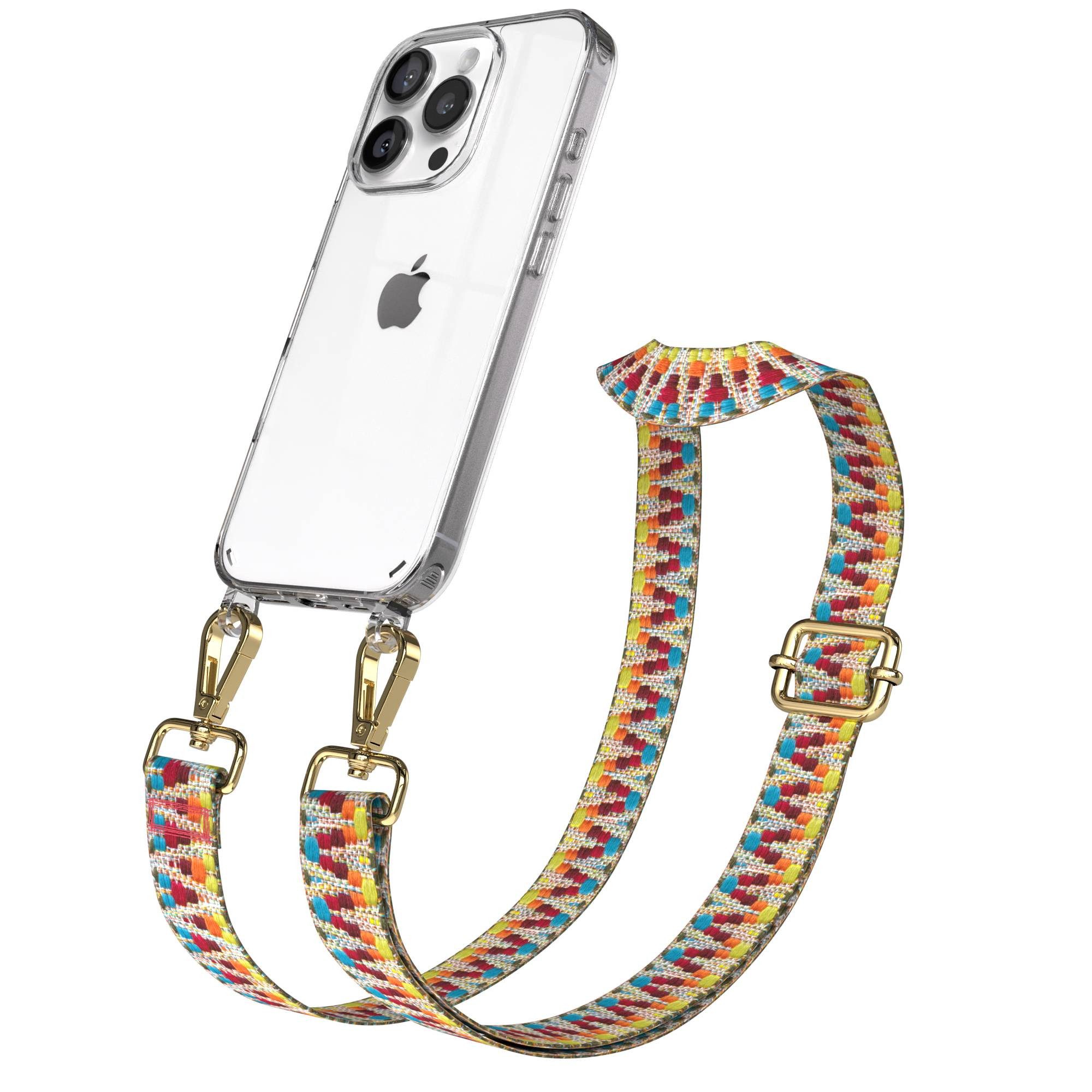 EAZY CASE Handykette Umhängeband für Apple iPhone 16 Pro 6,3 Zoll, Smartphone Hülle ZickZack Handykette Hands-Free Bunt