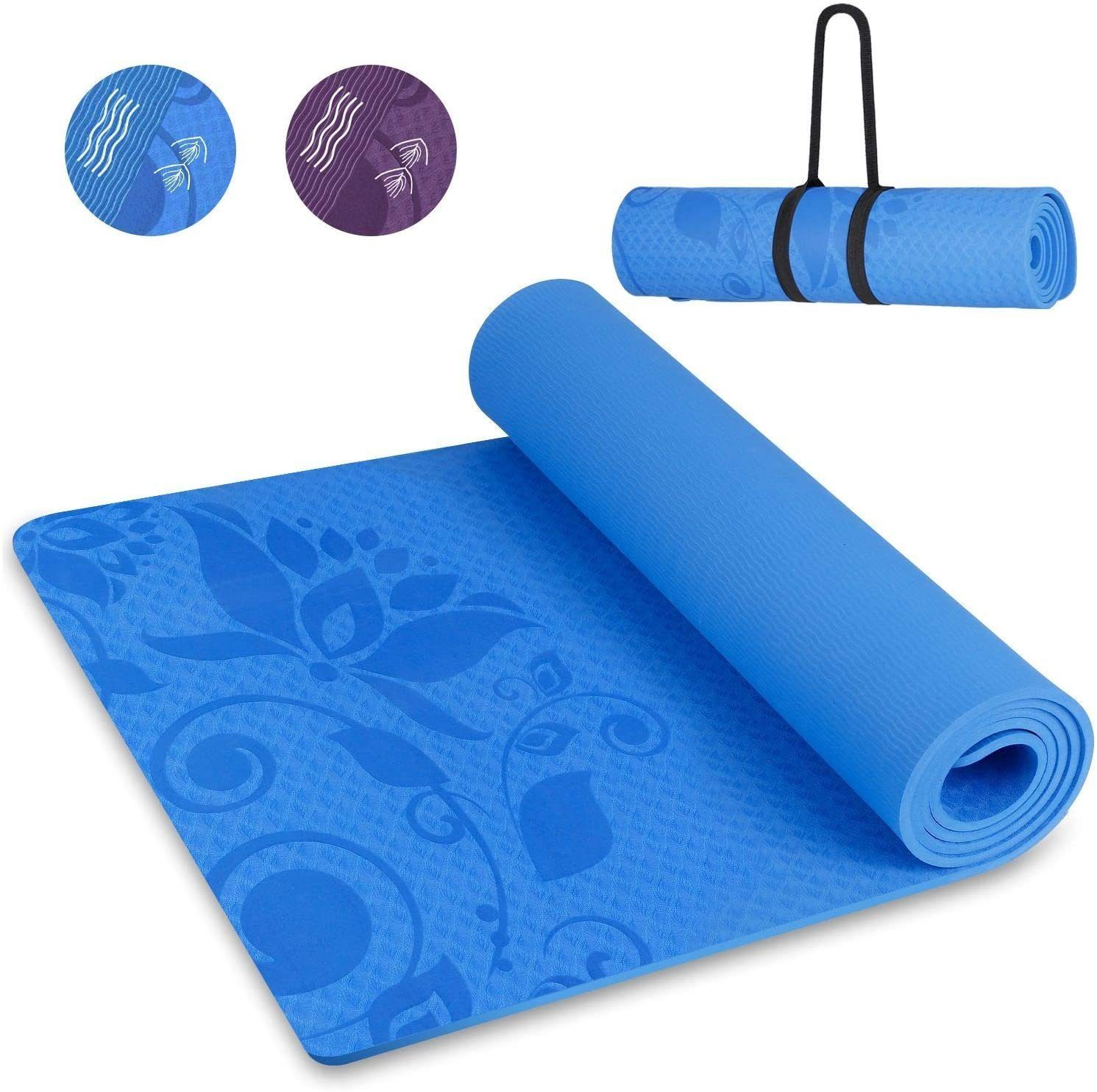 Yogamatte Rutschfeste Sportmatte Gymnastikmatte mit Tragegurt Blau 