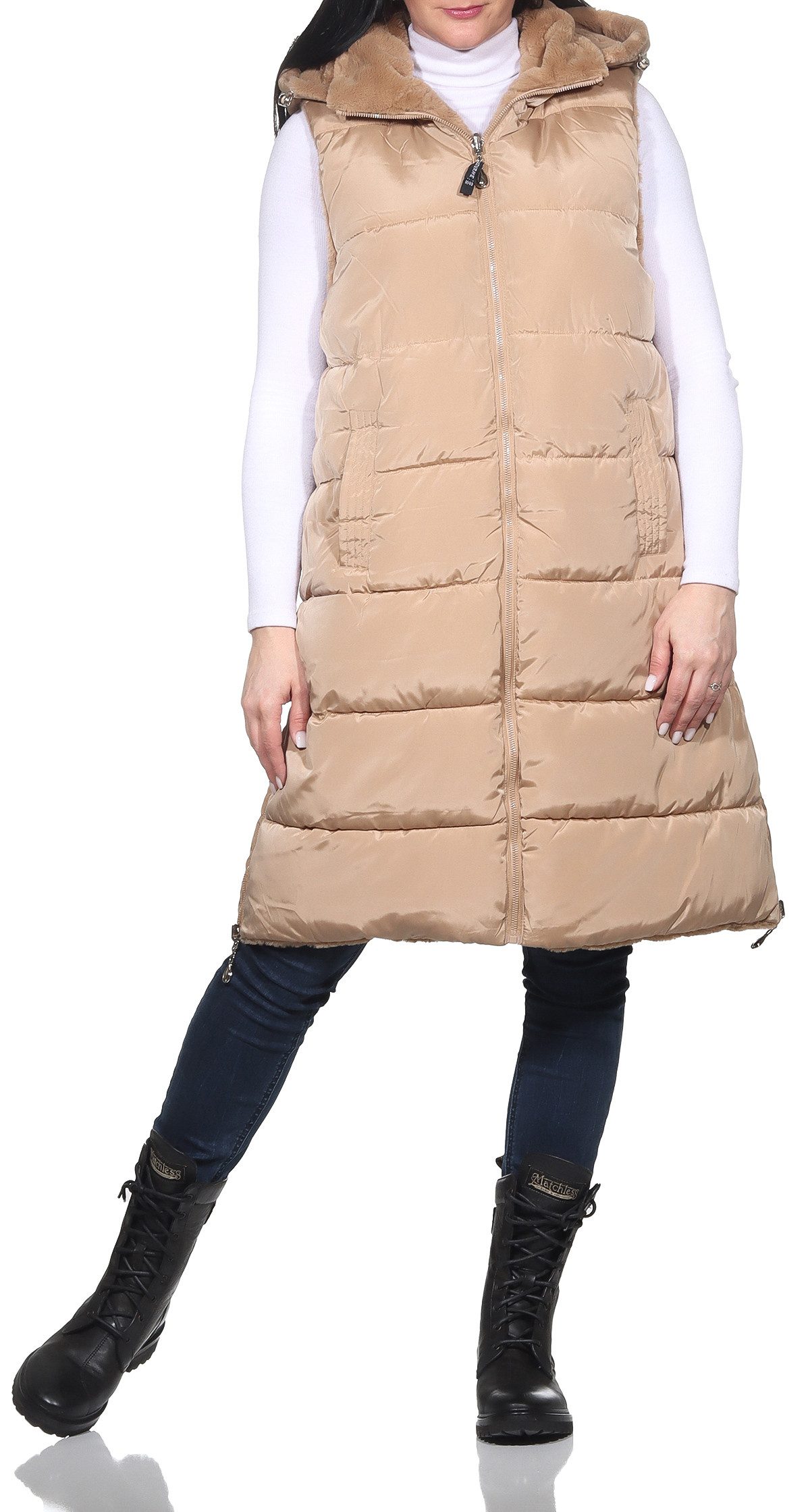 Aurela Damenmode Steppweste Damen Longweste mit Fütterung Damen Weste auch in großen Größen erhältlich