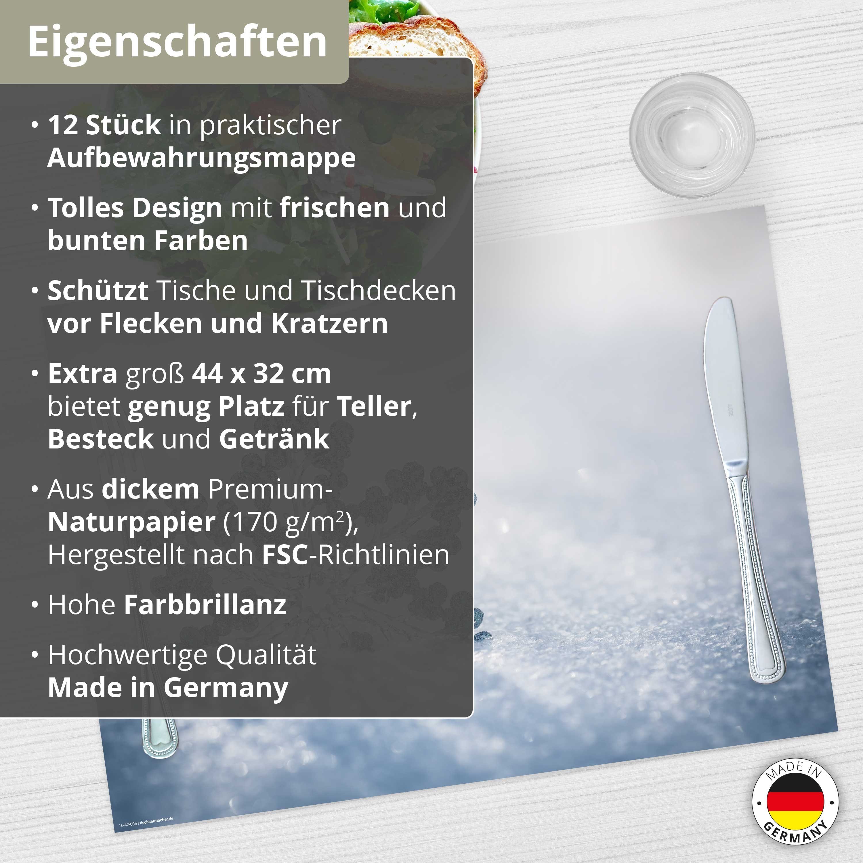 Tischsetmacher Platzset Tischsets I Platzsets - Weihnachten - Schneekristall, (aus Naturpapier in Aufbewahrungsmappe, 12-St., 44 x 32 cm / weiß)