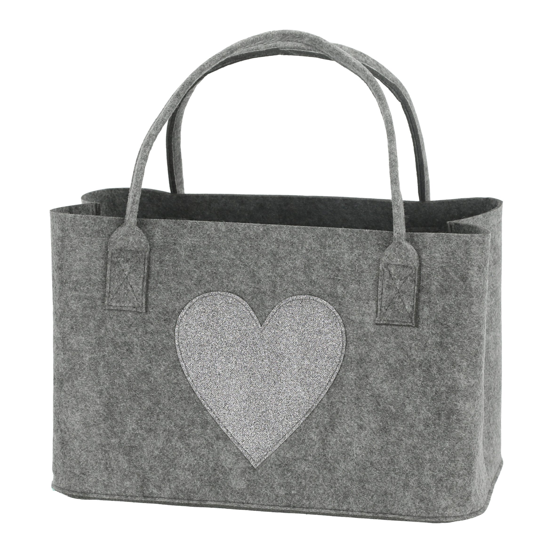 mucHome Aufbewahrungstasche Filztasche mit Glitzer-Herz Design, Grau oder Anthrazit Farbe zufällig (1-tlg)