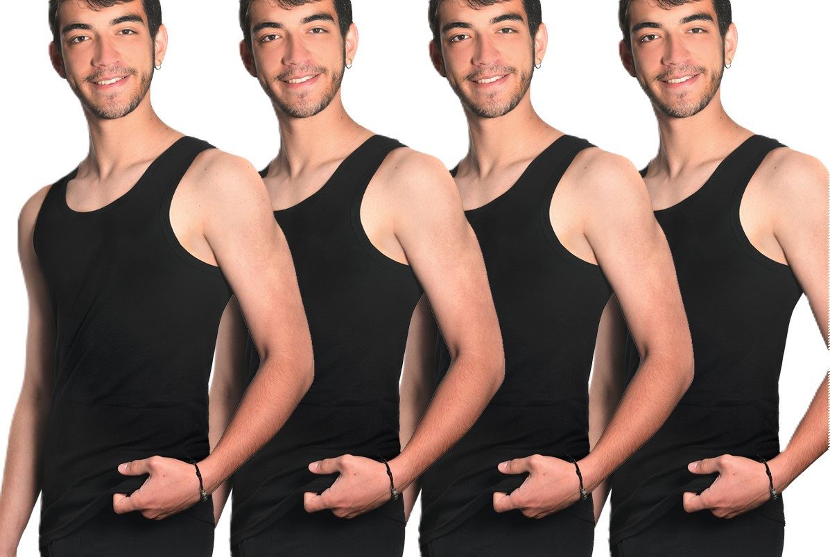 Toker Collection® Achselhemd Herren Unterhemd, Tank-Shirt, Achselhemd - (im 4'er Pack) in Schwarz (Sparpack, 4er- Pack) aus reiner Baumwolle