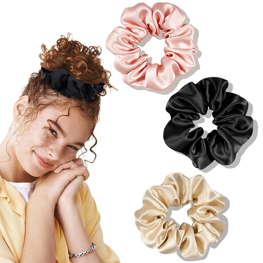 AFKSMILE Haargummi 3 Stück 100% Mulberry Seiden Scrunchies für Damen, Sanfte Haargummis, Weniger Frizz & Haarbruch, Elastische Haargummis ohne Abdrücke