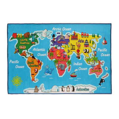 Kinderteppich Kinderteppich Weltkarte 150x100 cm, relaxdays, Höhe: 5 mm