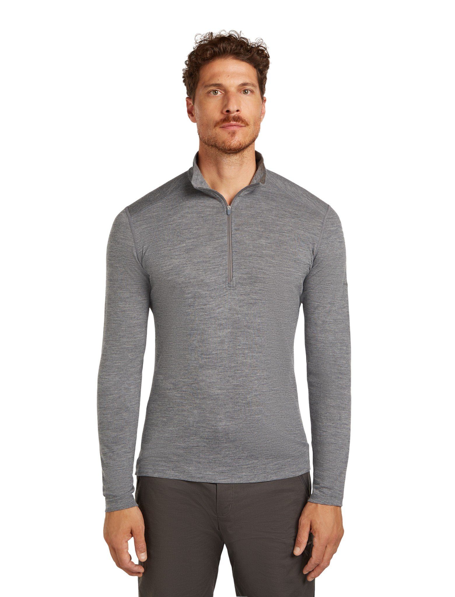 Icebreaker Langarmshirt Unterwäsche Half-Zip 200 Oasis LS - Merinowolle, enganliegend - grau