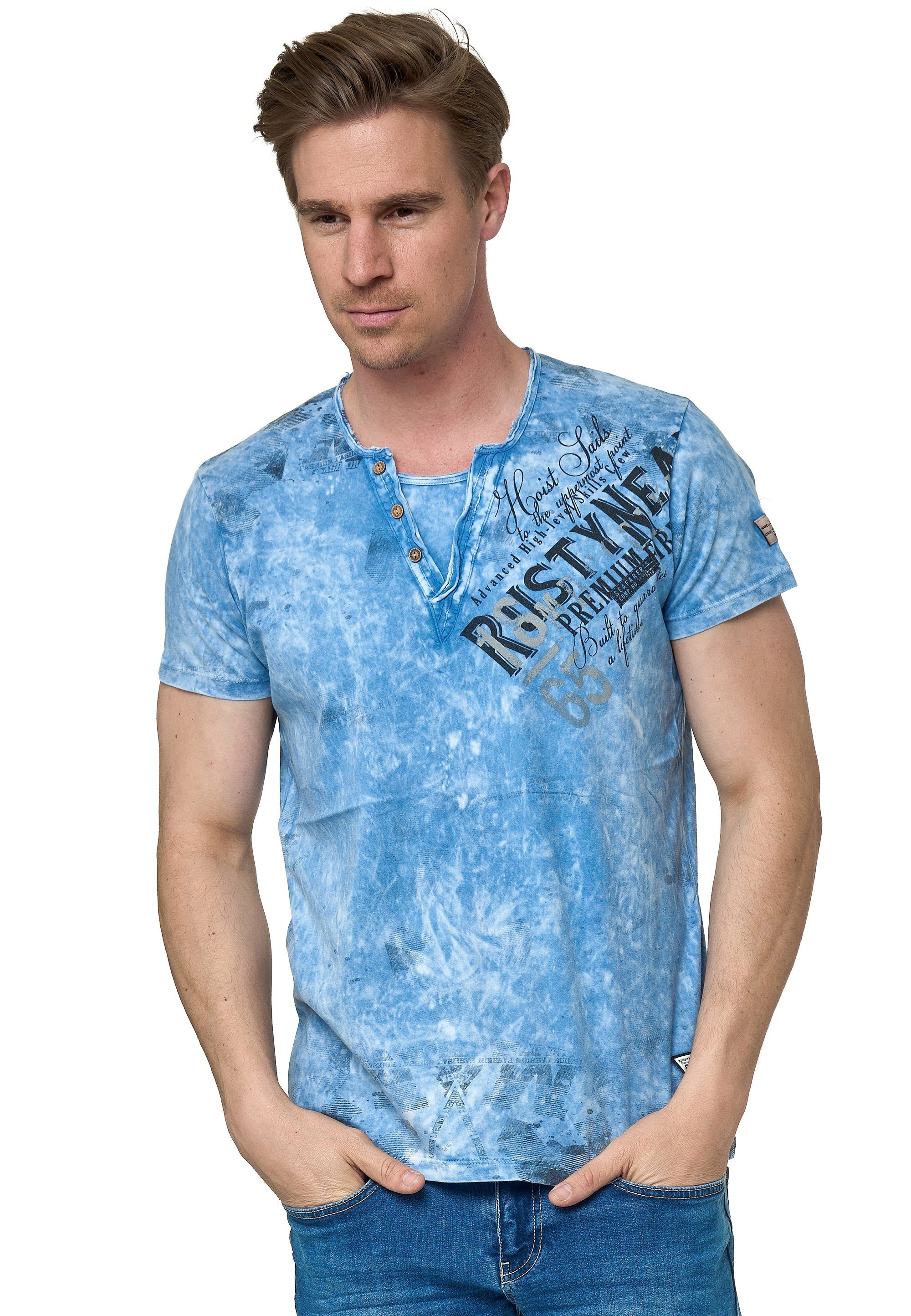 Rusty Neal T-Shirt im coolen Used-Look-Design blau