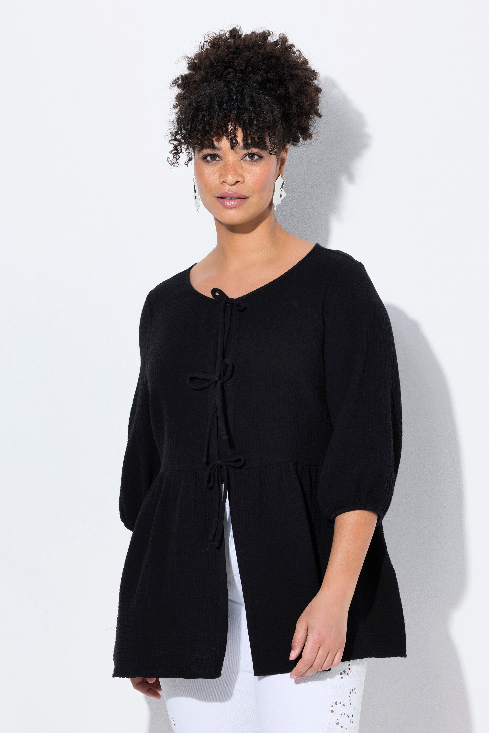 MIAMODA Longbluse Bluse A-Linie Musselin Bindebänder günstig online kaufen