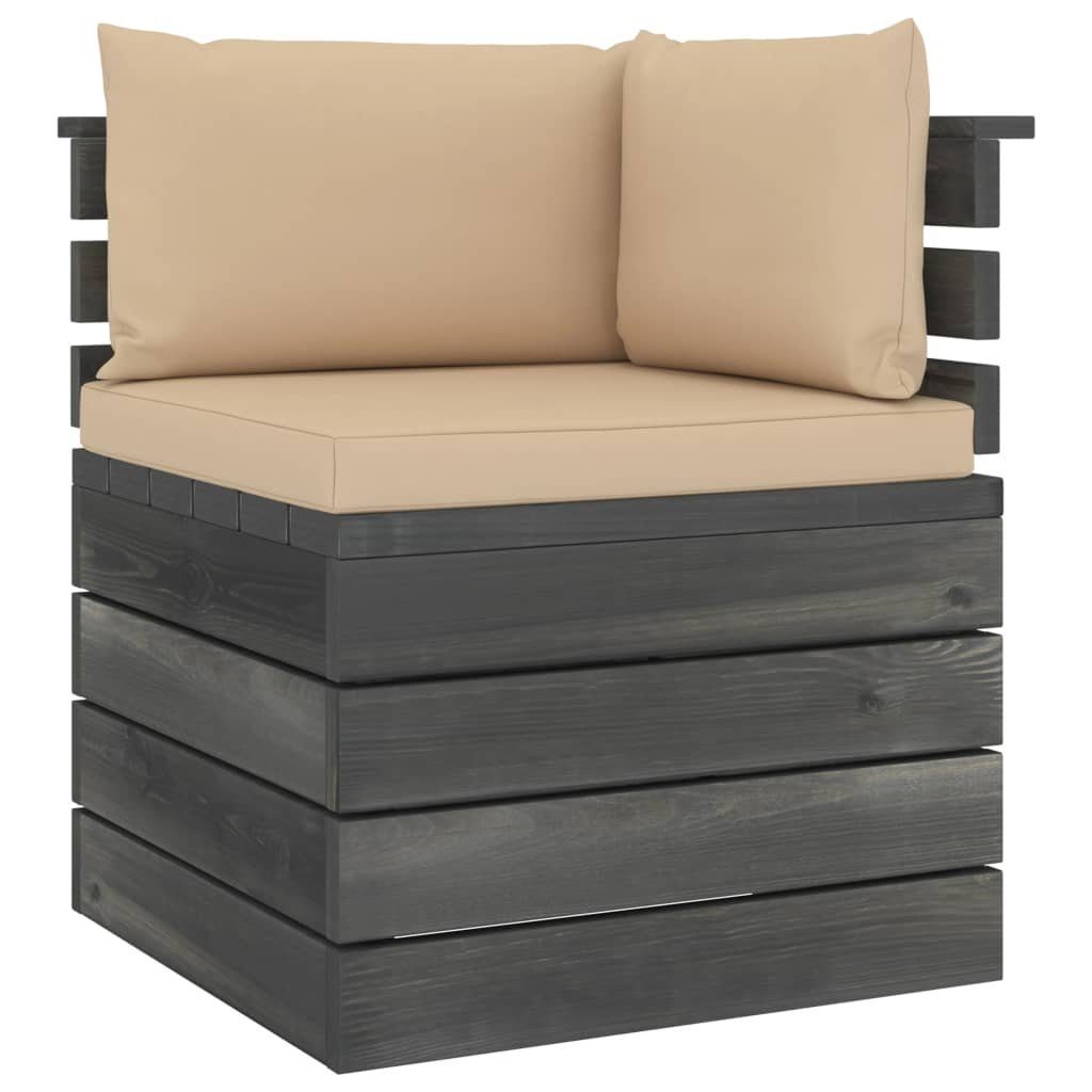 Beige mit aus Garten-Sofagarnitur Paletten Kissen 9-tlg. vidaXL Kiefernholz, (9-tlg) Gartenlounge-Set