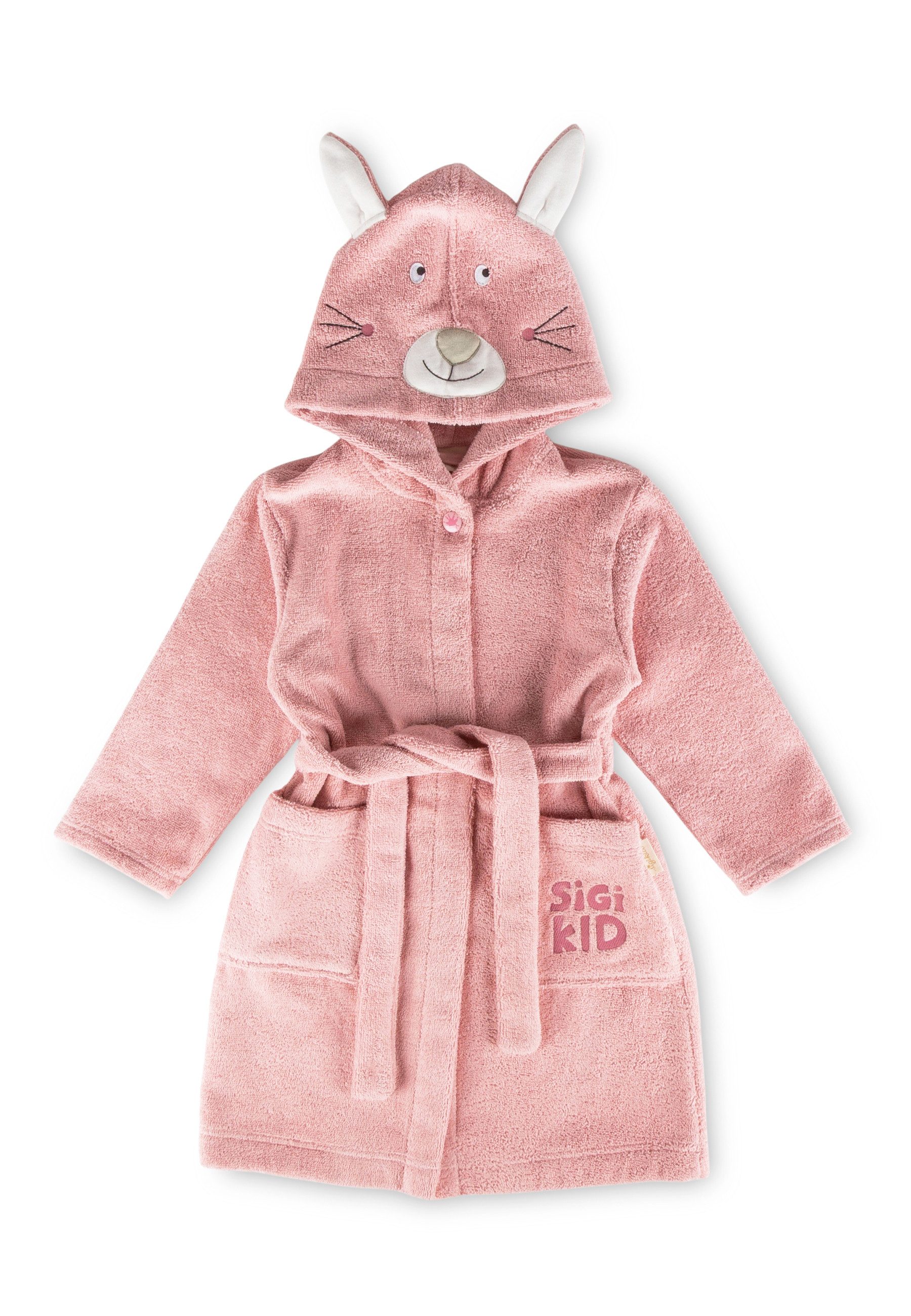 Sigikid Kinderbademantel Bademantel mit Kapuze für Kinder Unisex, 100% Baumwolle, Kragenknopf, Bindegürtel seitlich festgenäht