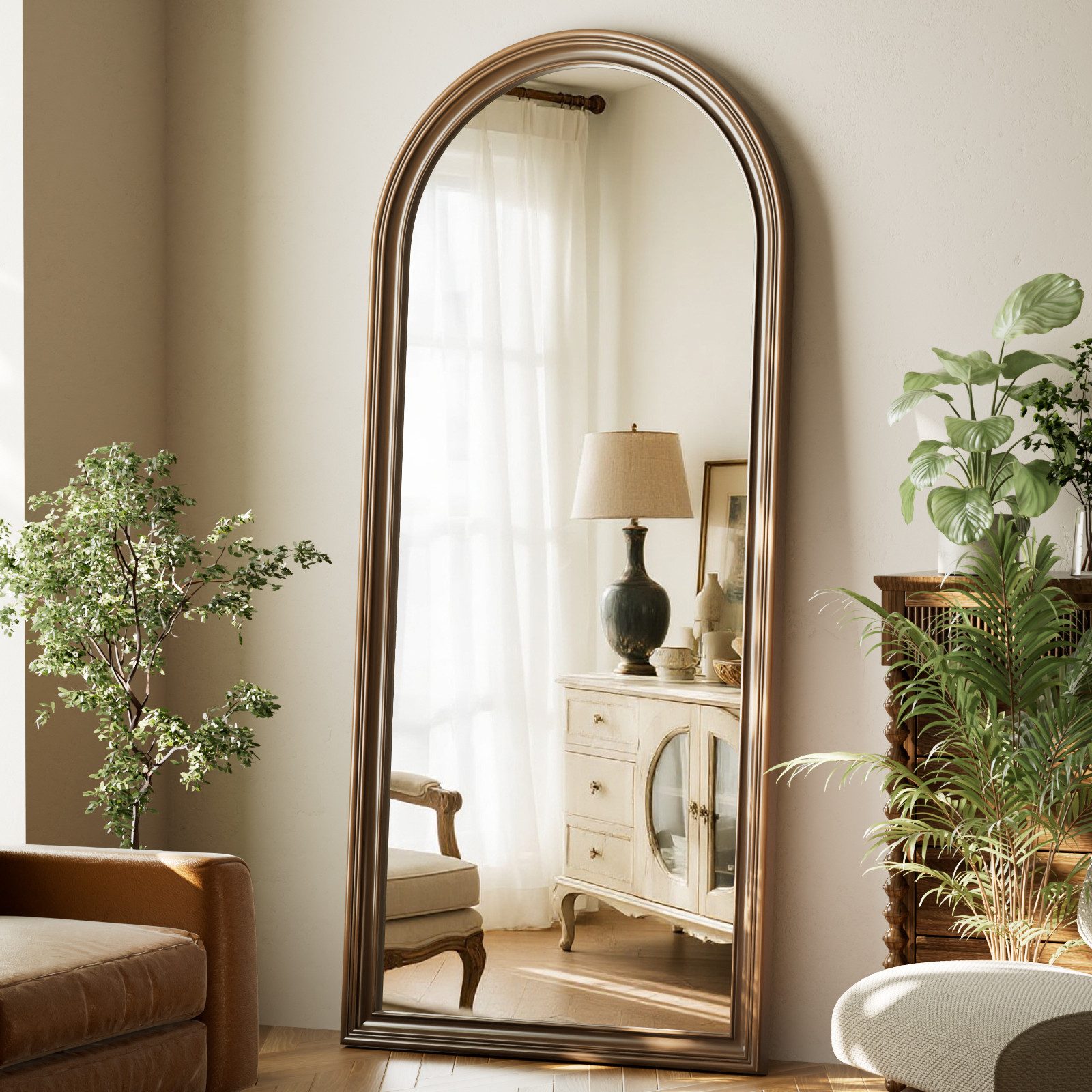 BEAUTYPEAK Ganzkörperspiegel Vintage-Spiegel mit Holzoptik-Rahmen
