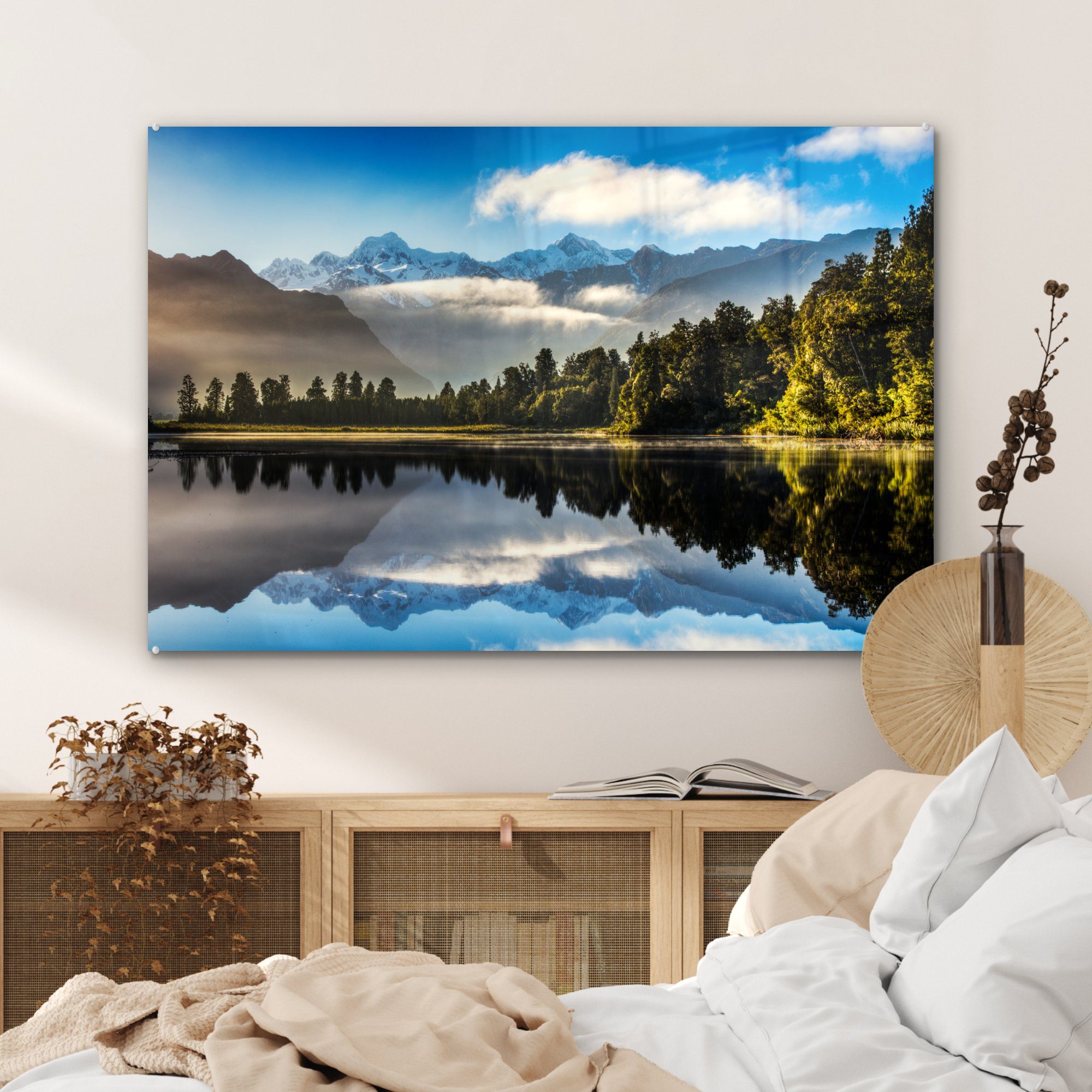 MuchoWow Acrylglasbild Matheson-See auf Neuseelands, Wohnzimmer Acrylglasbilder St), & der Südinsel Schlafzimmer (1