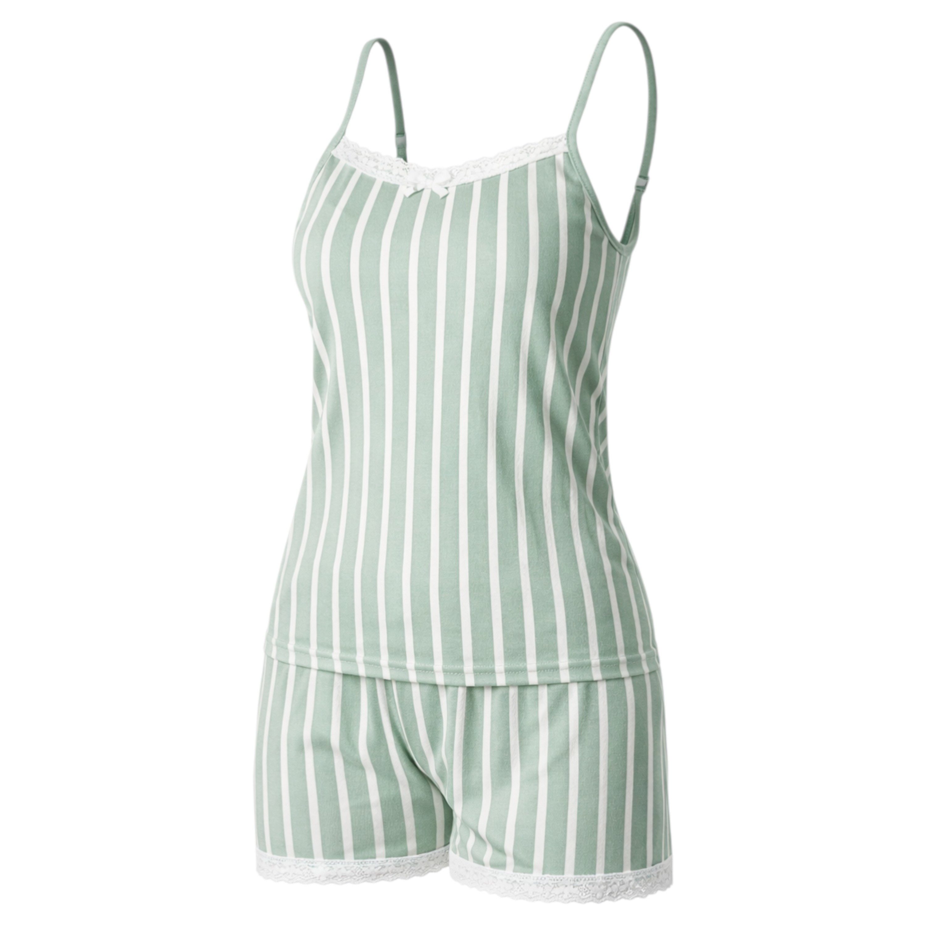 fashionshowcase Pyjama Damen Sommer Schlafanzug kurz Spaghettiträger Set Baumwolle (Hausanzug, 2-teiliges Set) atmungsaktiv, weich, hautfreundlich
