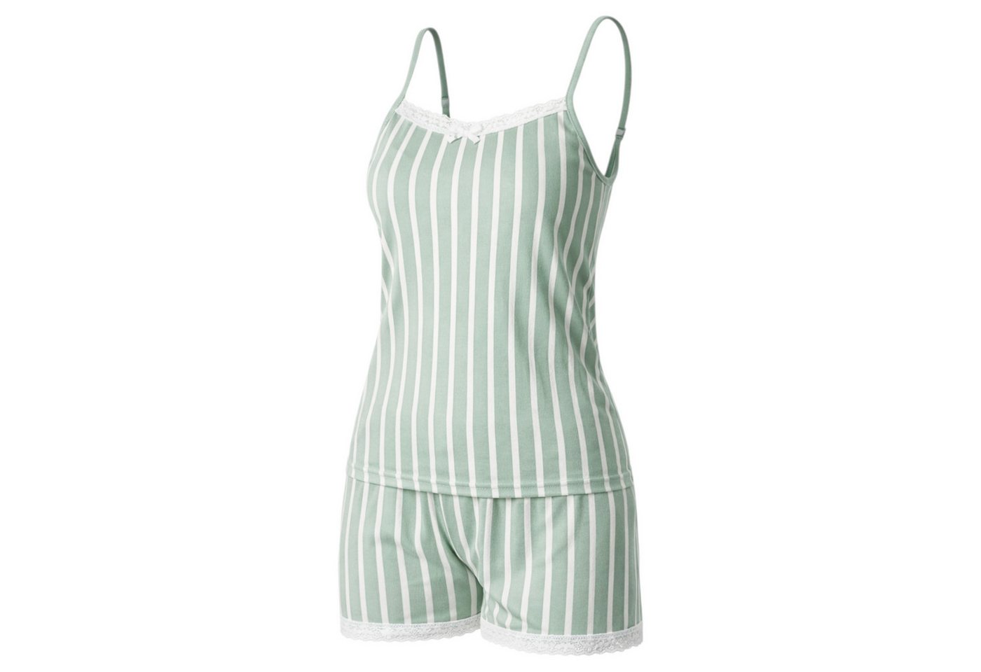 fashionshowcase Pyjama Damen Sommer Schlafanzug kurz Spaghettiträger Set Baumwolle (Hausanzug, 2-teiliges Set) atmungsaktiv, weich, hautfreundlich