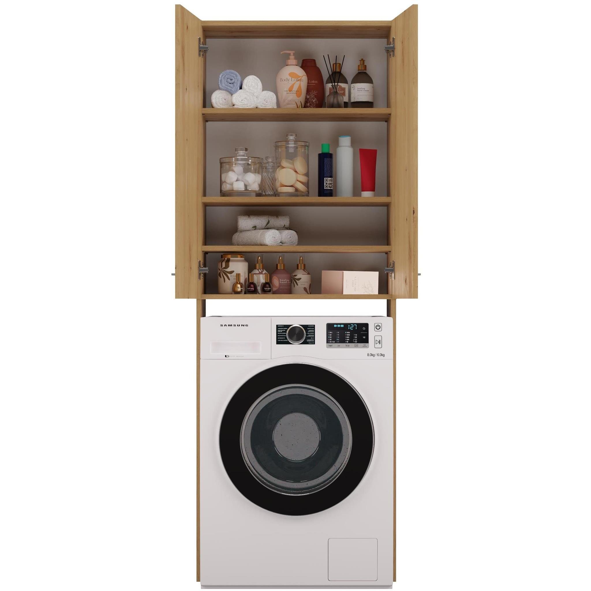Waschmachinenschrank, Waschmaschinenumbauschrank 4 64 Badezimmerschrank) breit Fächer cm (Weiß DD / Ivy mit / Beautysofa Sonoma, Artisan