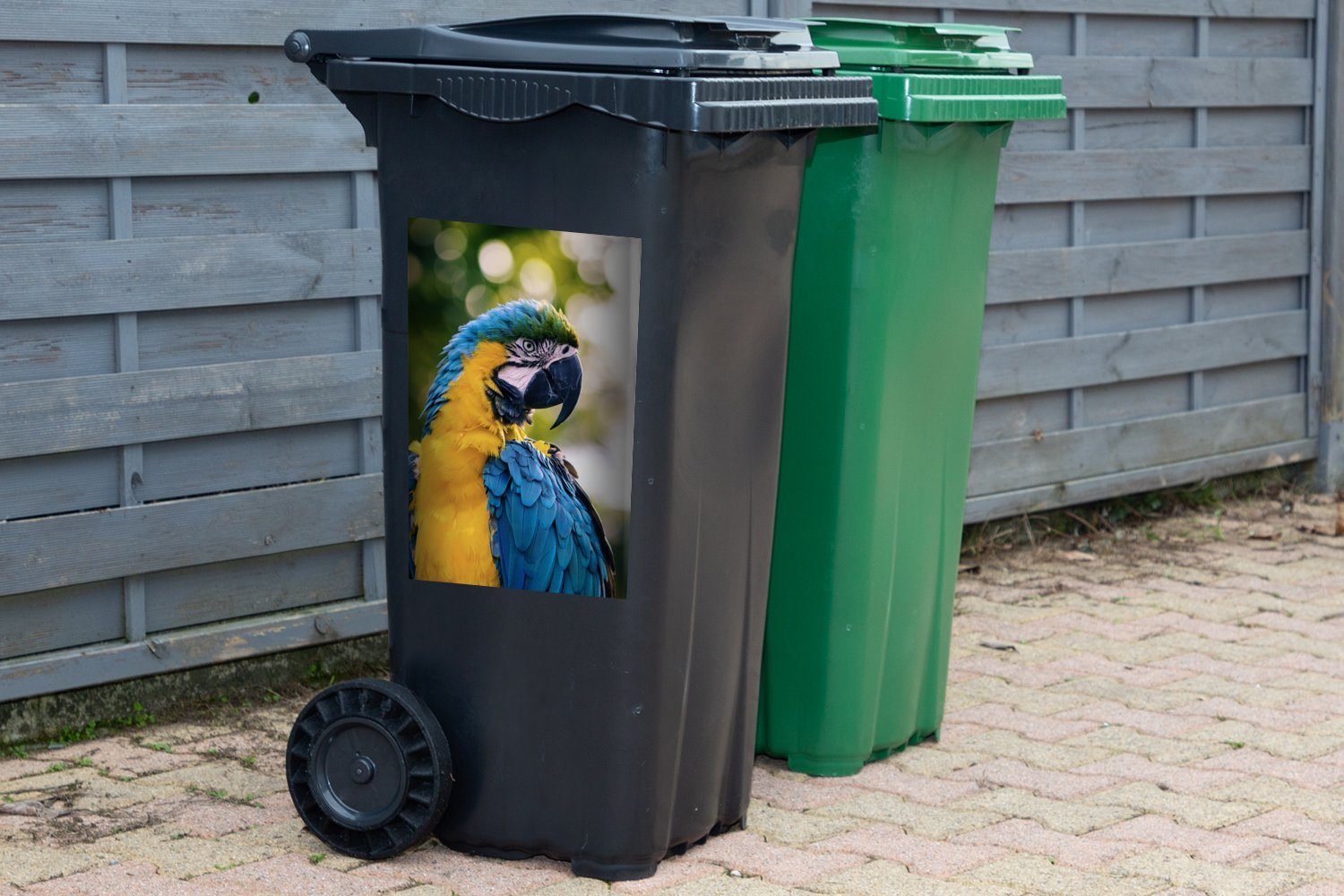 (1 Container, Wandsticker Abfalbehälter Ara Vogel St), Sticker, - - Papagei Mülleimer-aufkleber, Mülltonne, MuchoWow